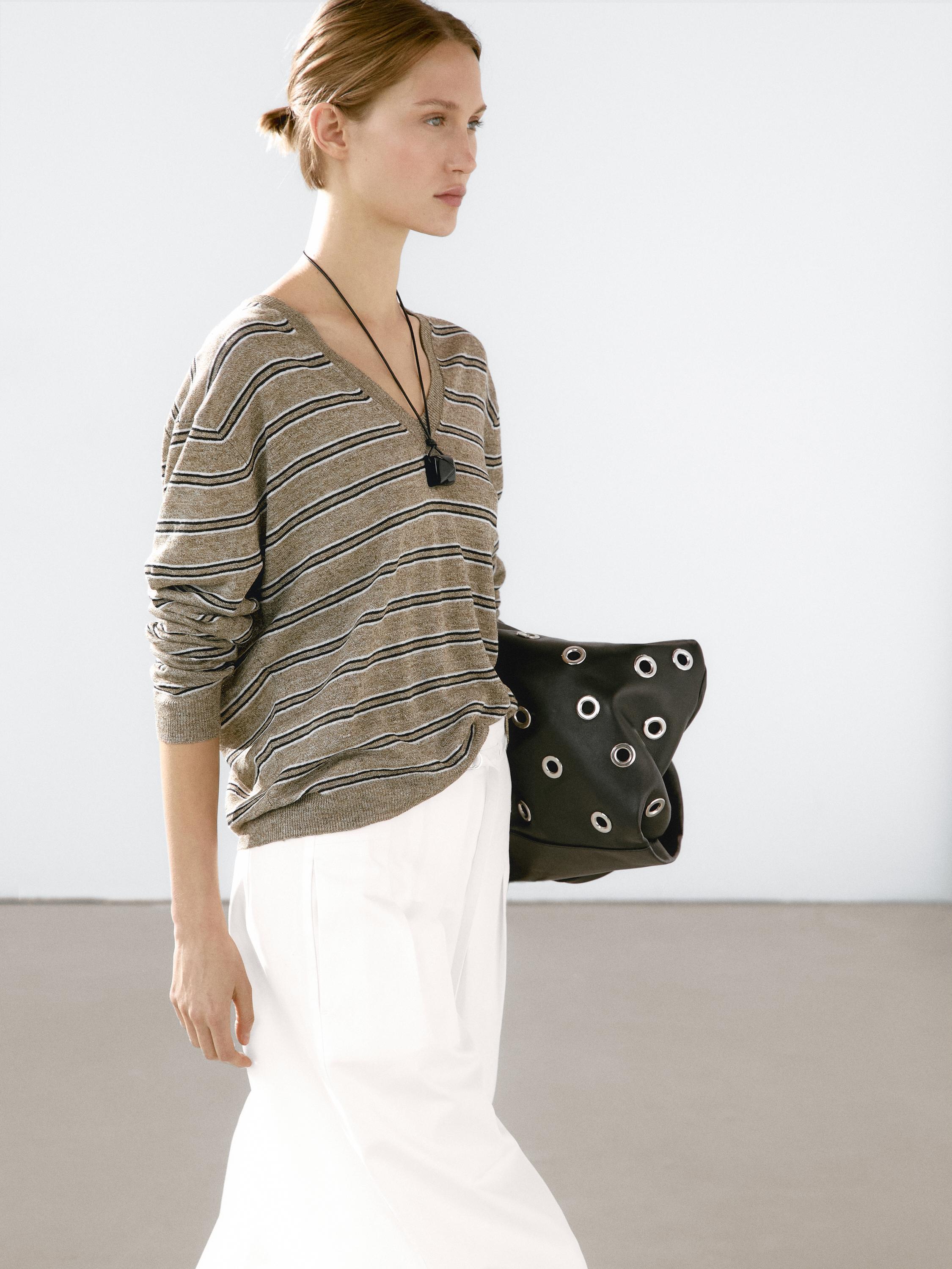 100% linen striped knit sweater