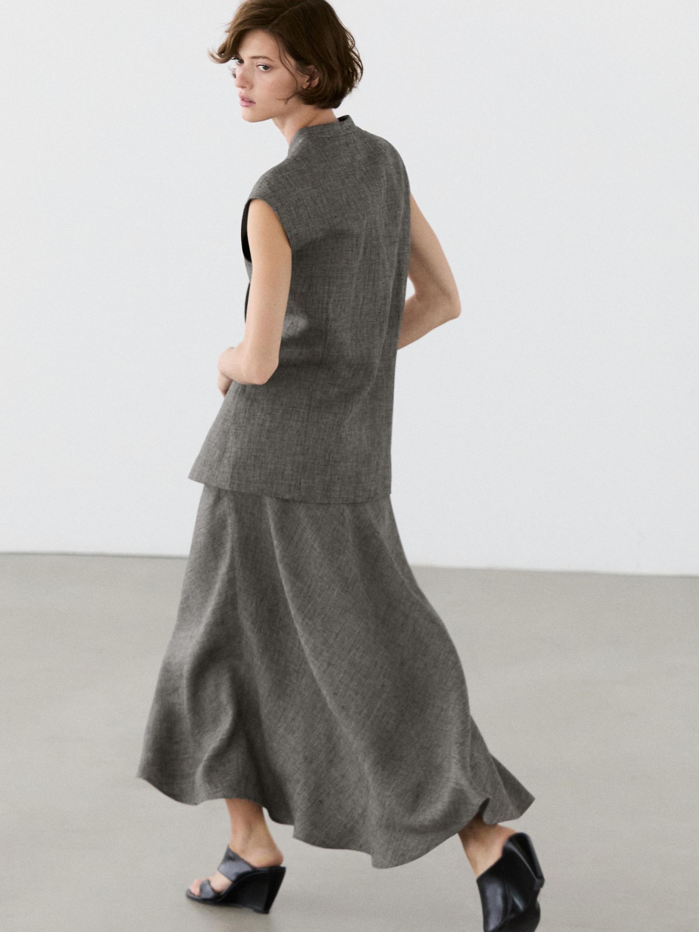 Linen flared midi skirt — BLACK