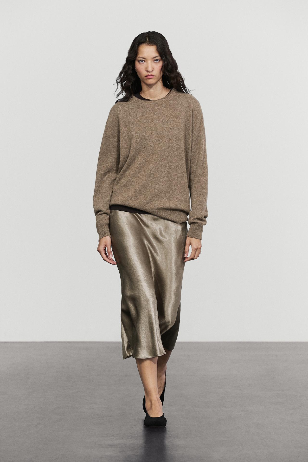 Satin flared midi skirt — TAUPE GREY