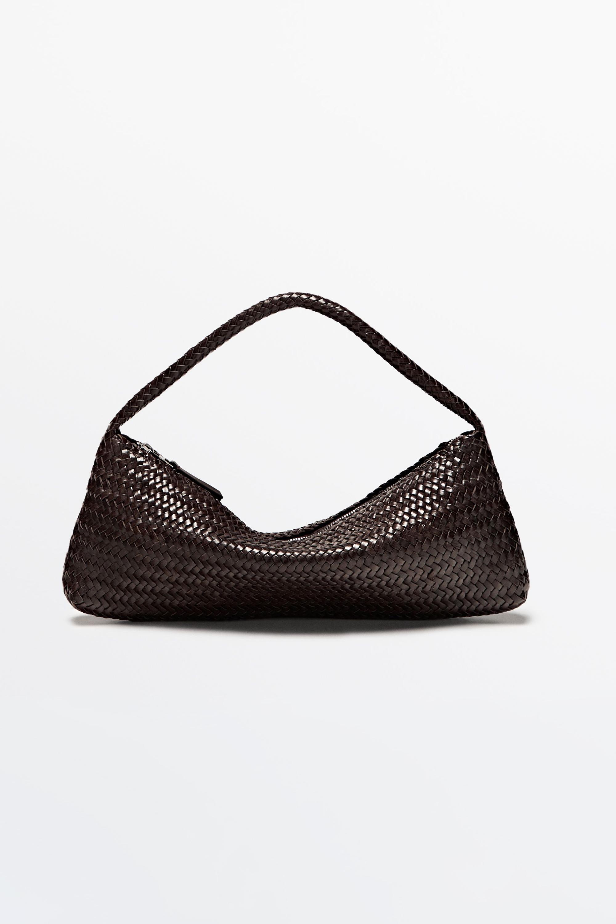 Nappa leather woven croissant bag — BROWN
