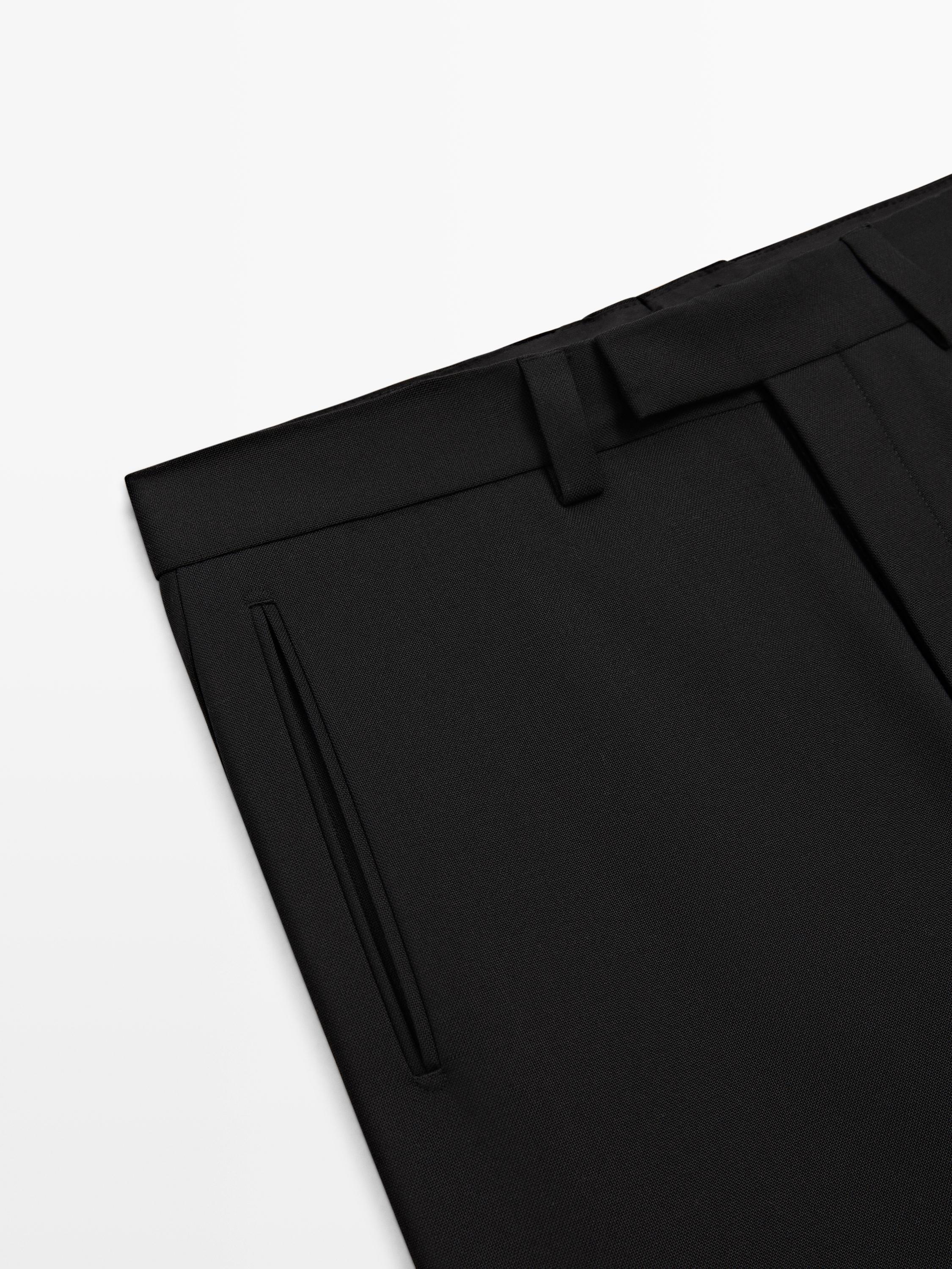 Tailored three-ply wool barrel fit trousers — BLACK