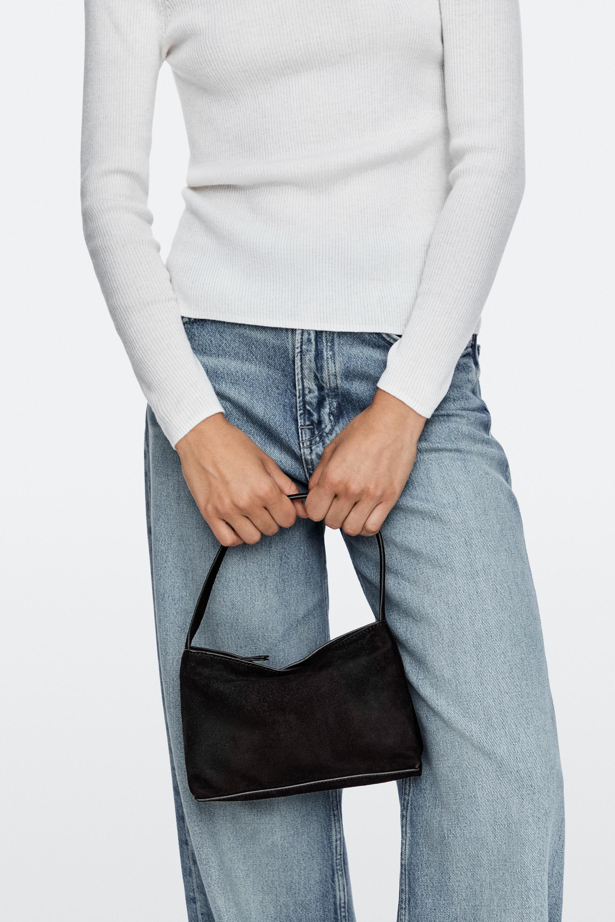 Small split suede leather shoulder bag — Chocolate