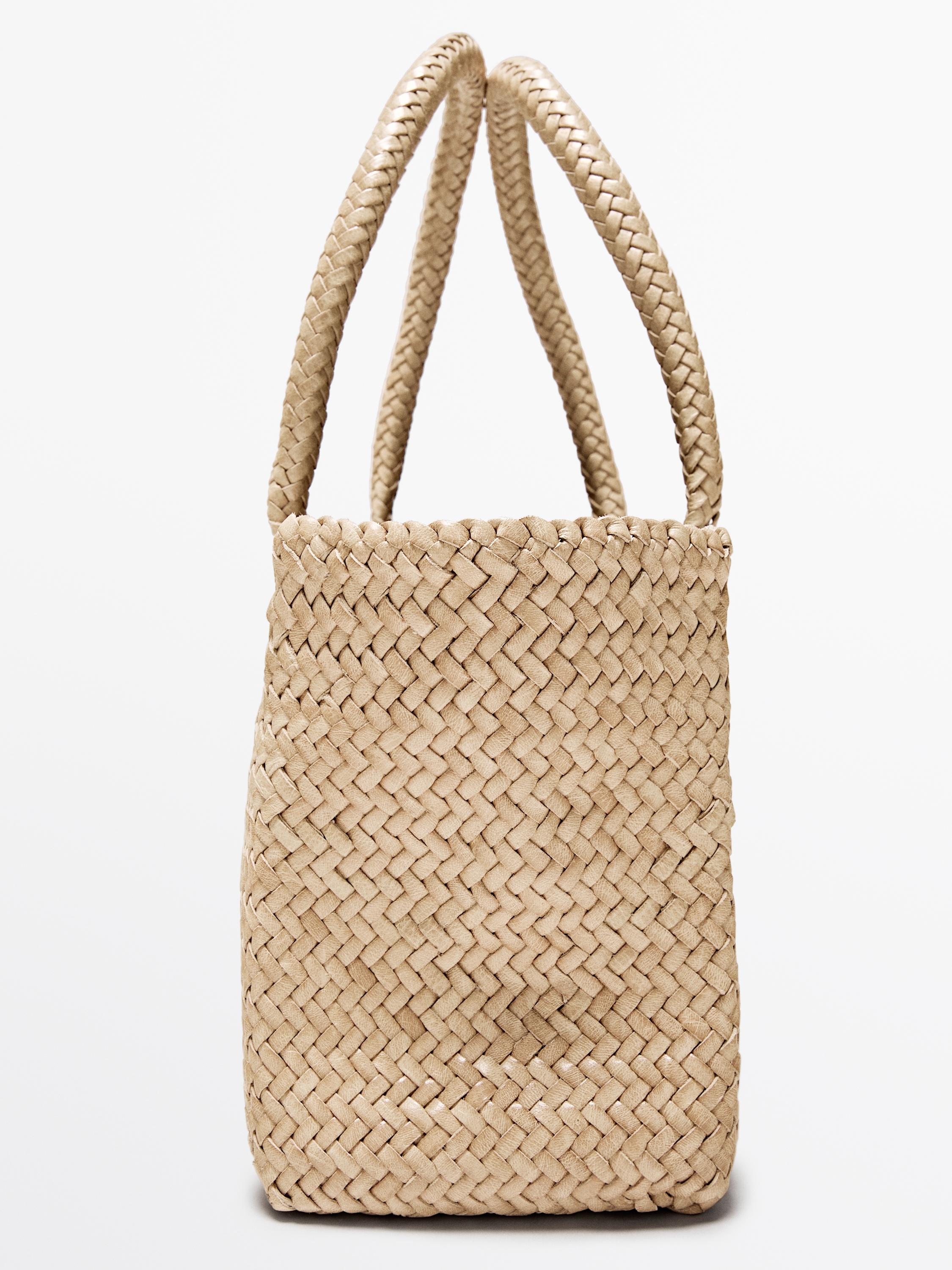 Medium braided nappa leather tote bag — CREAM