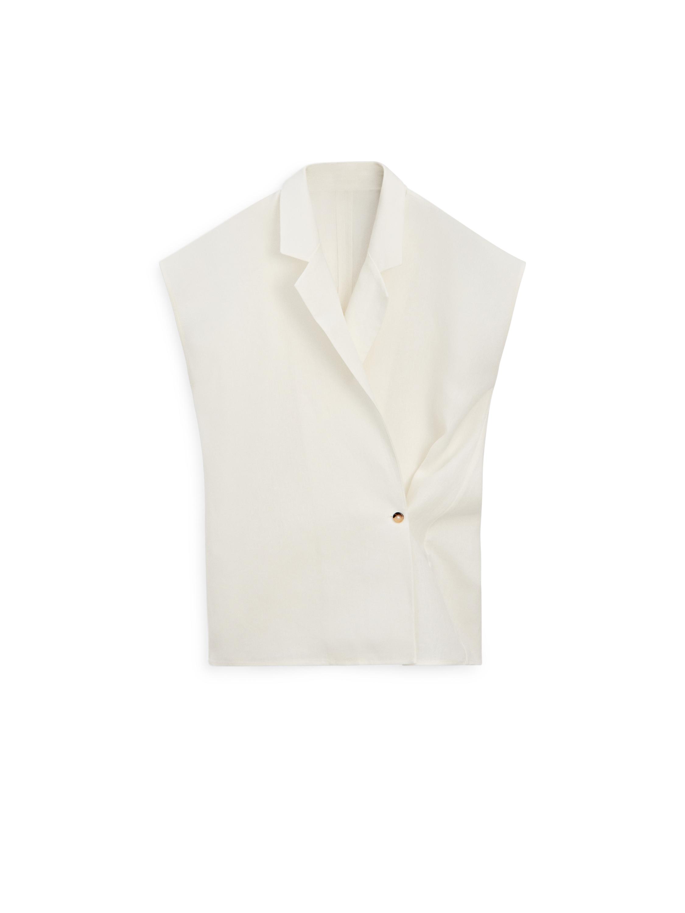 Linen double-breasted lapel vest — Off white