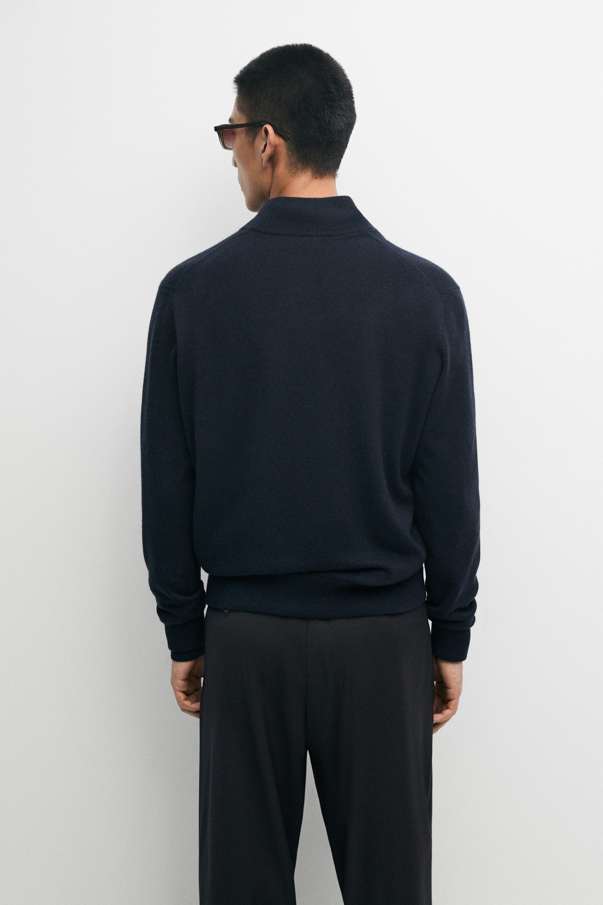 100% cashmere zip-up knit cardigan — NAVY BLUE
