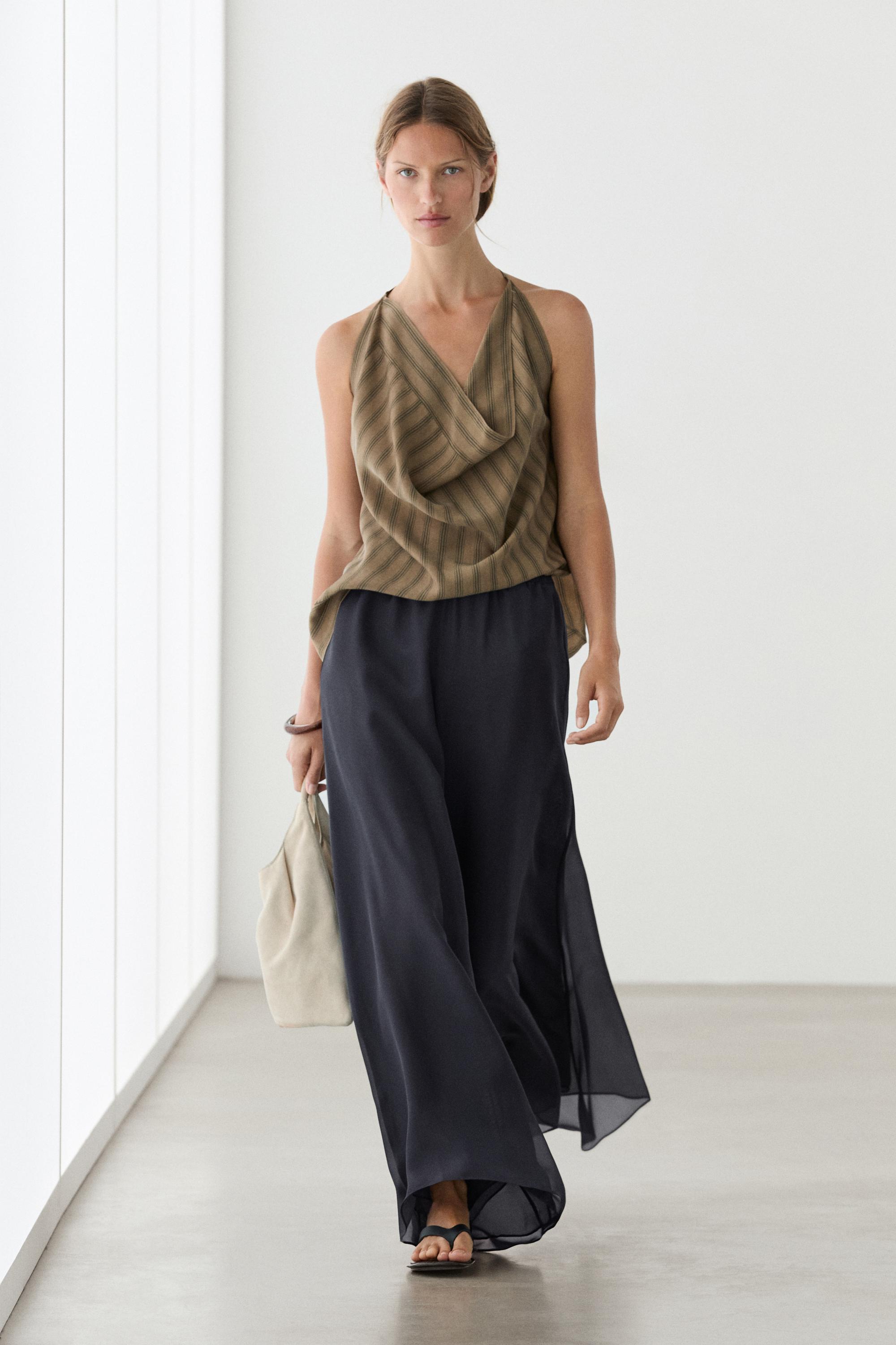Flowing voluminous 100% silk trousers