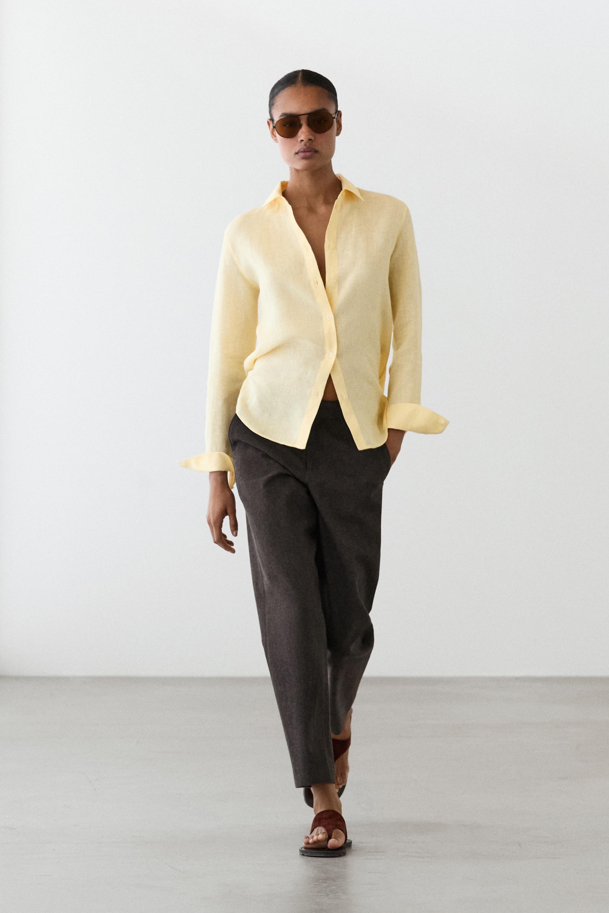 Slim fit linen blend trousers — BROWN MARL