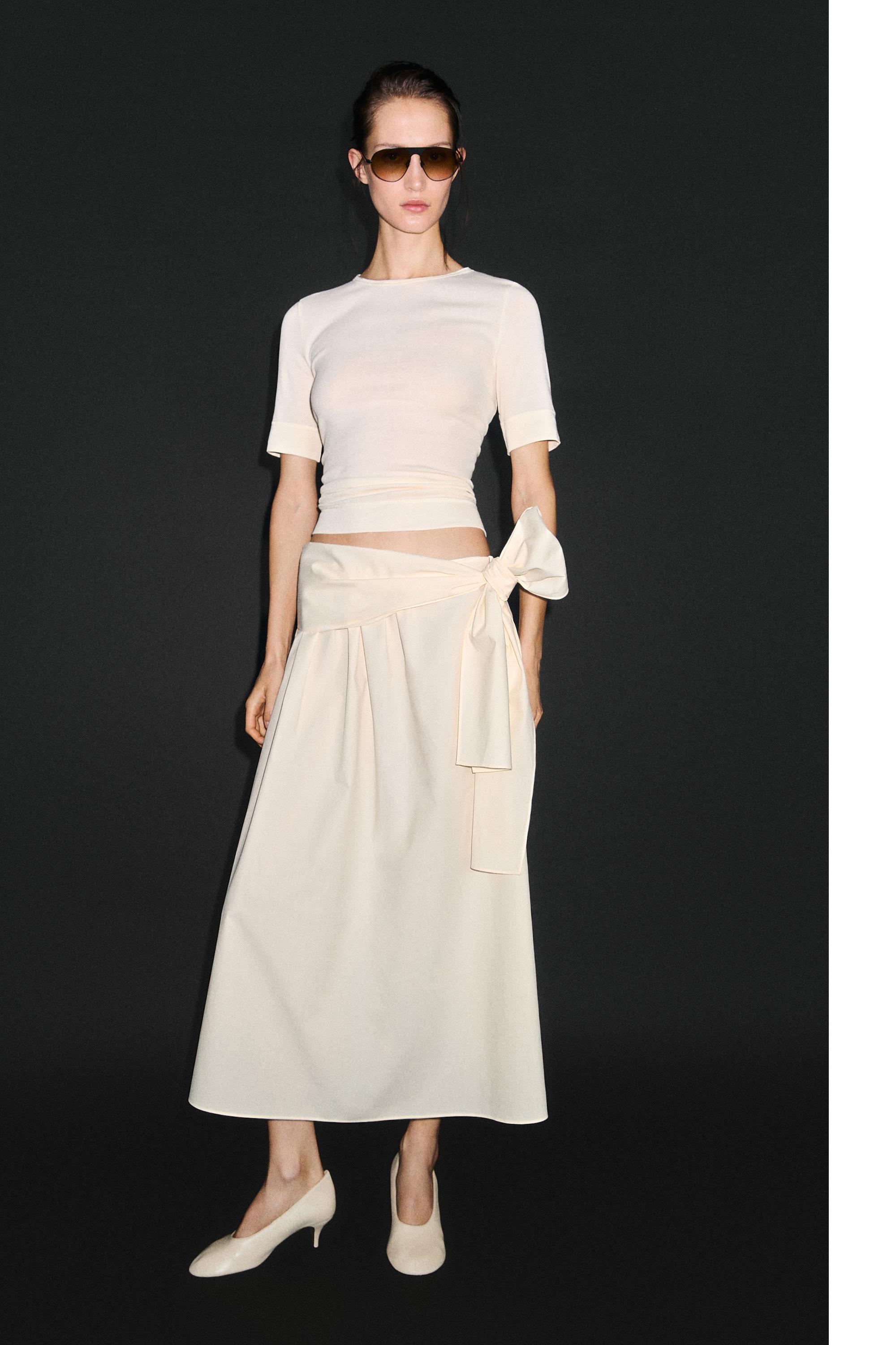 Flowing skirt with scarf detail — CREAM