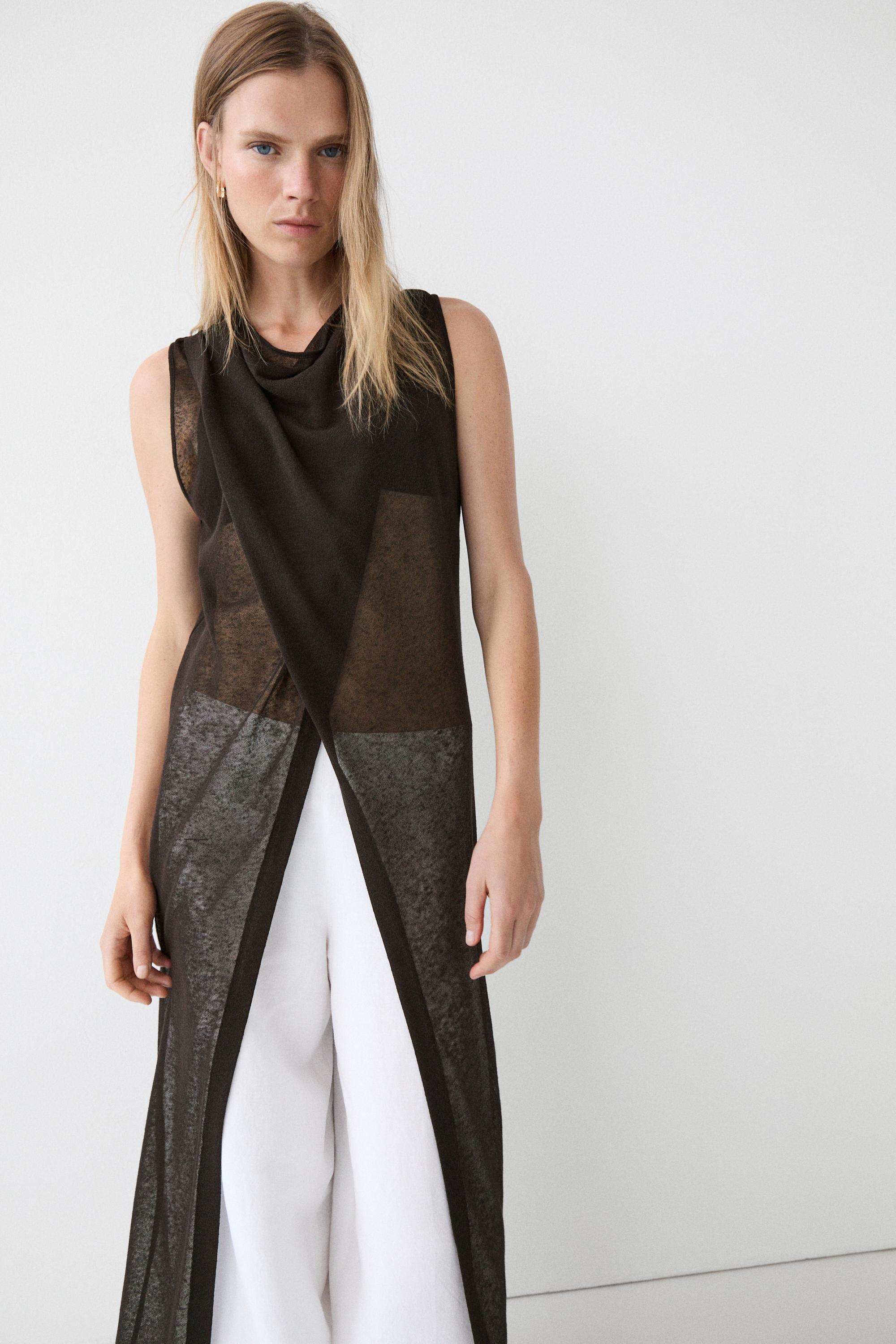 Linen blend crossover dress Brown Dress | Massimo Dutti Linen blend crossover dress Brown Dress | Massimo Dutti