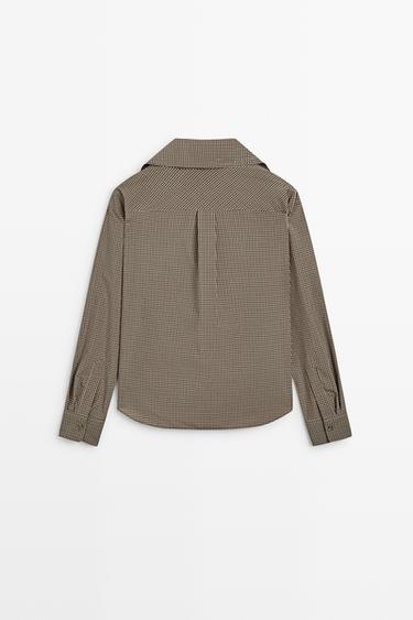 Cotton blend gingham shirt — BROWN 6