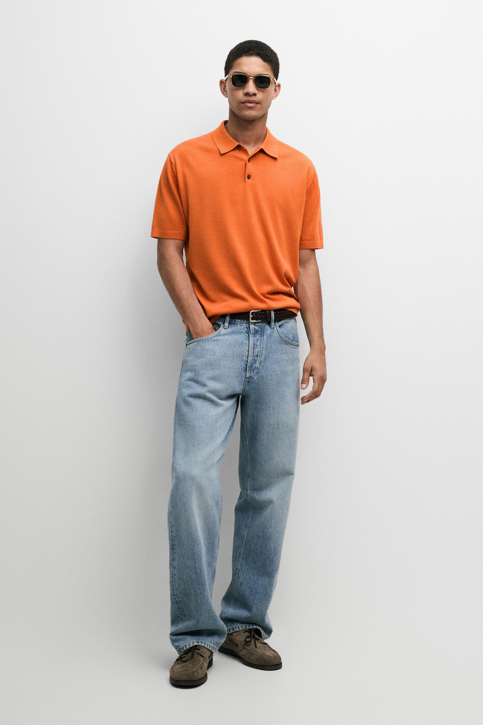 100% Cotton Knit Polo Shirt — ORANGE