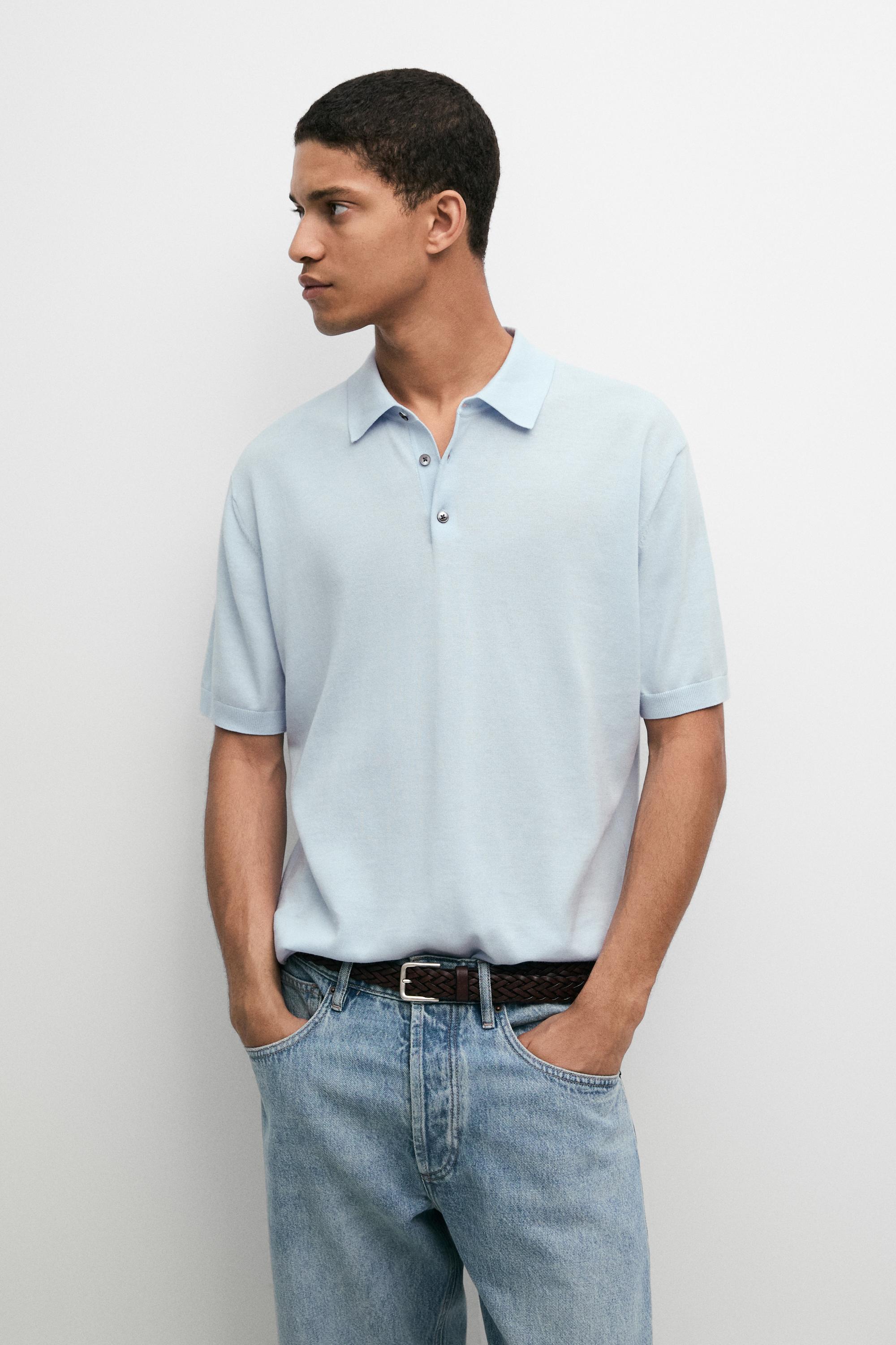 100% Cotton Knit Polo Shirt — Light Blue