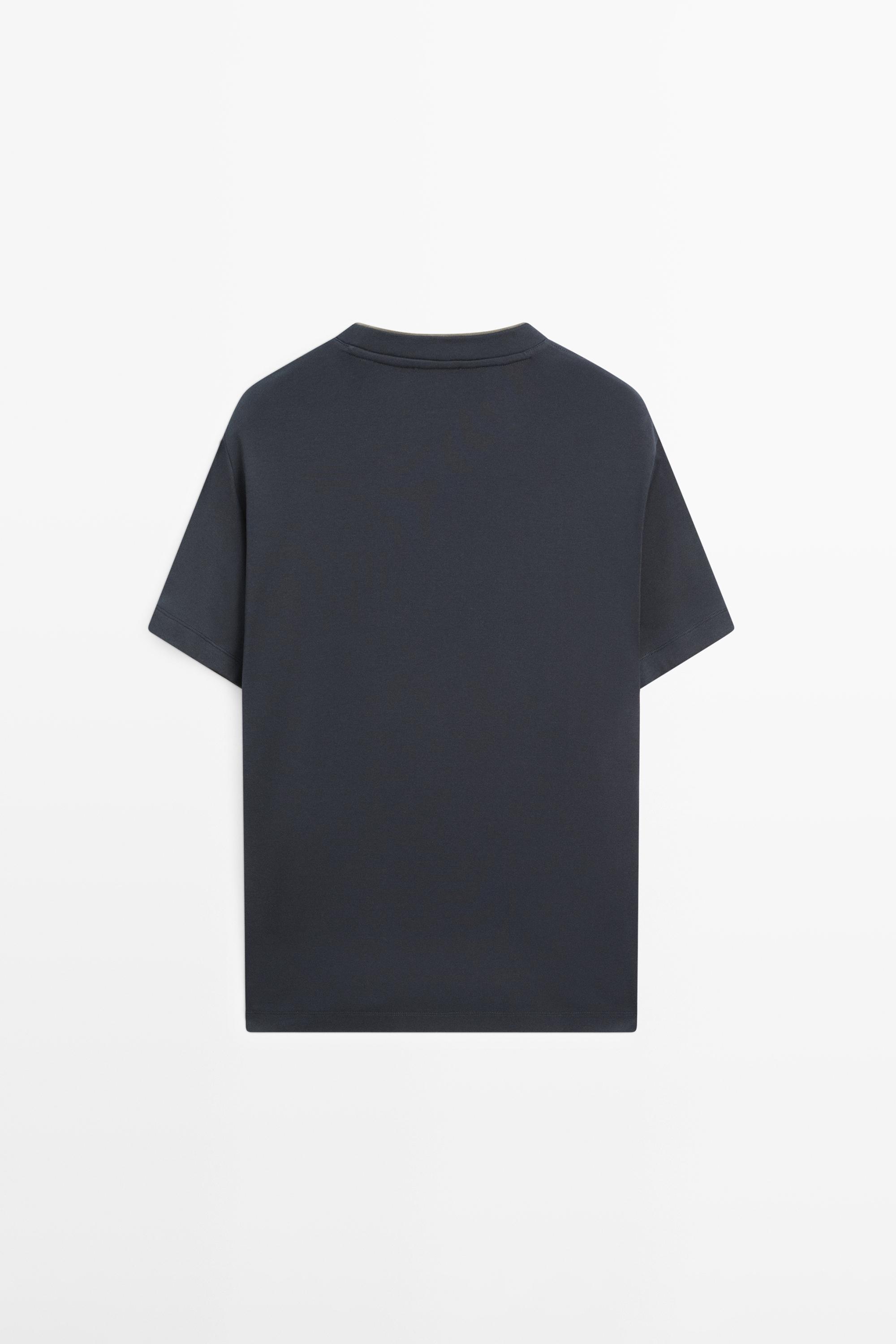 100% cotton T-shirt with contrast neckline — NAVY BLUE