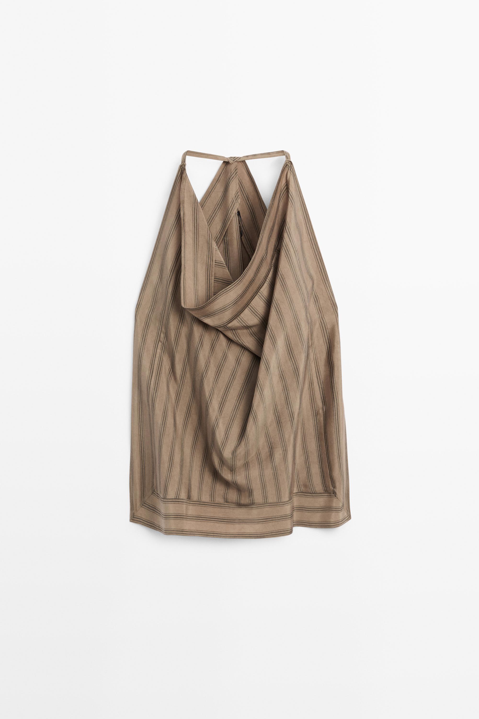 Striped top with cowl neckline — TAUPE GREY
