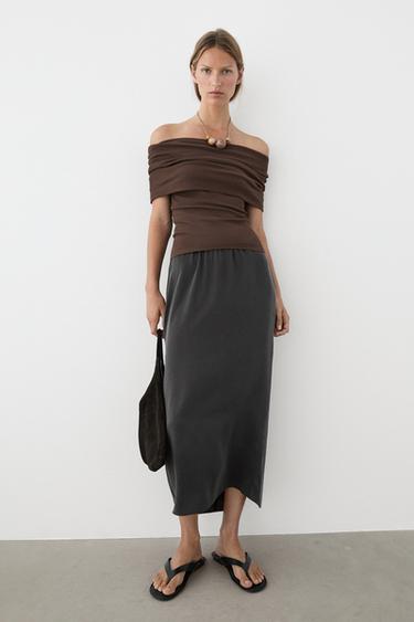 Cotton off-the-shoulder top — BROWN 8
