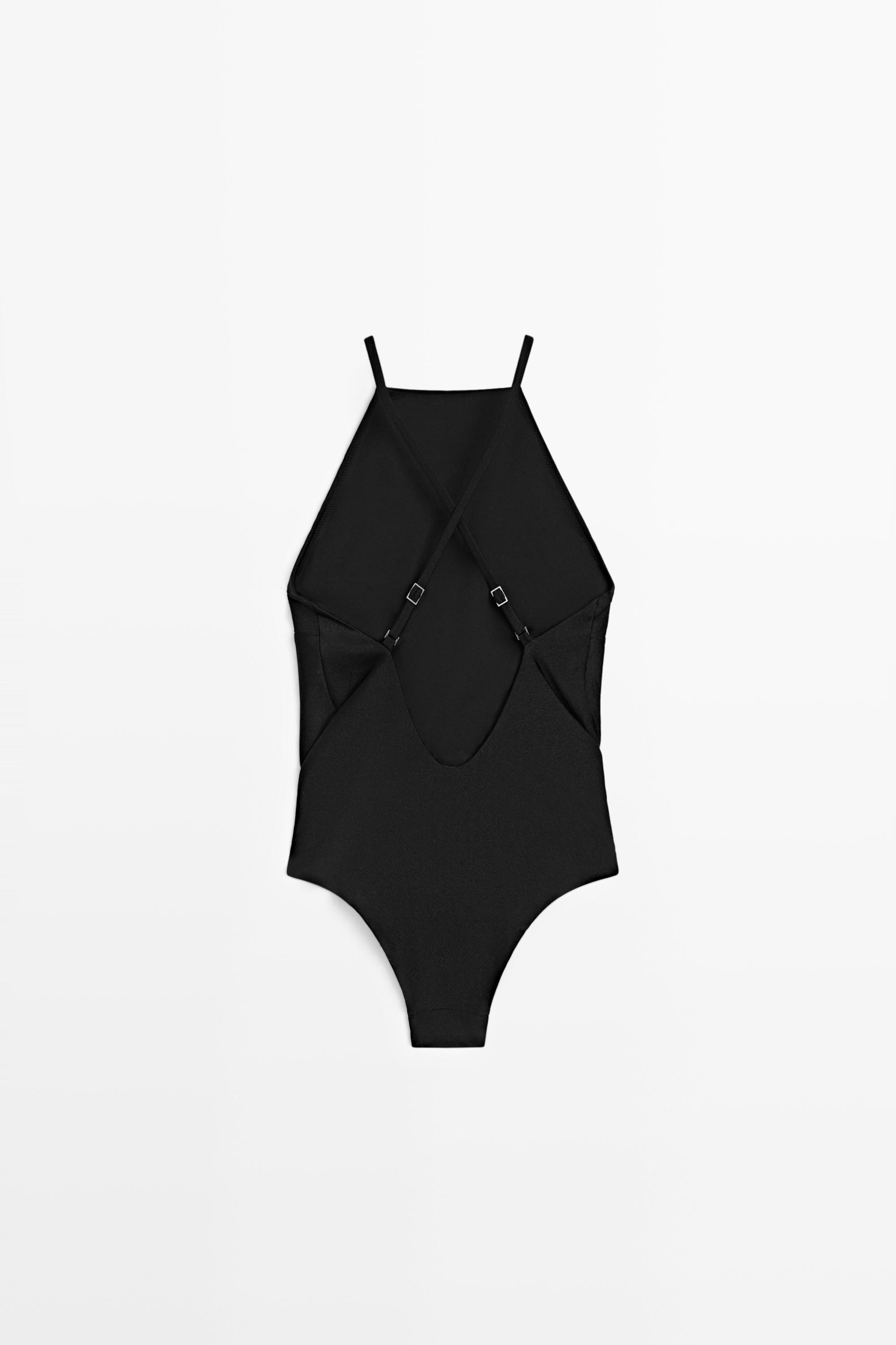 Shimmery halter swimsuit — BLACK