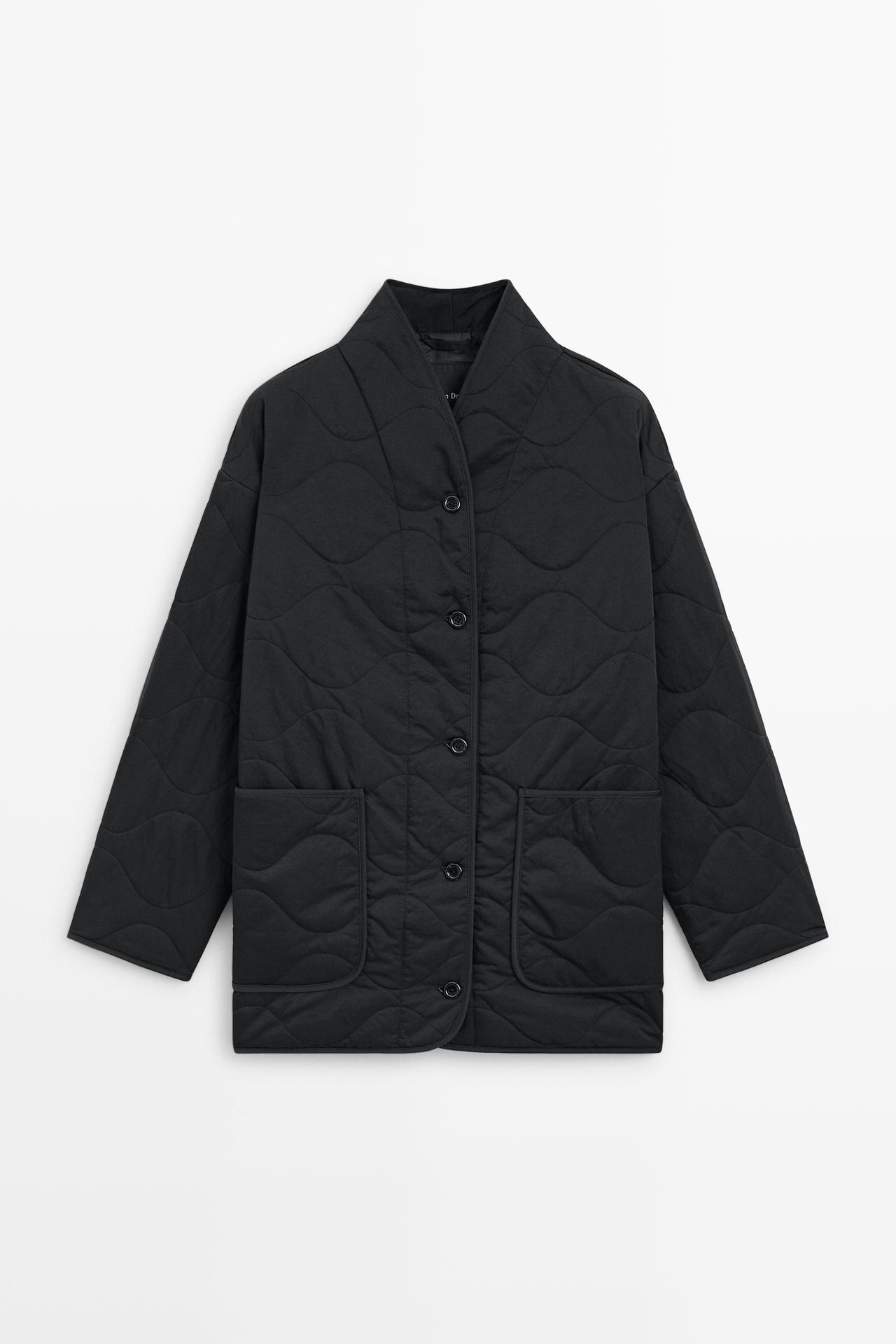 Lightweight quilted jacket with stand collar — BLACK