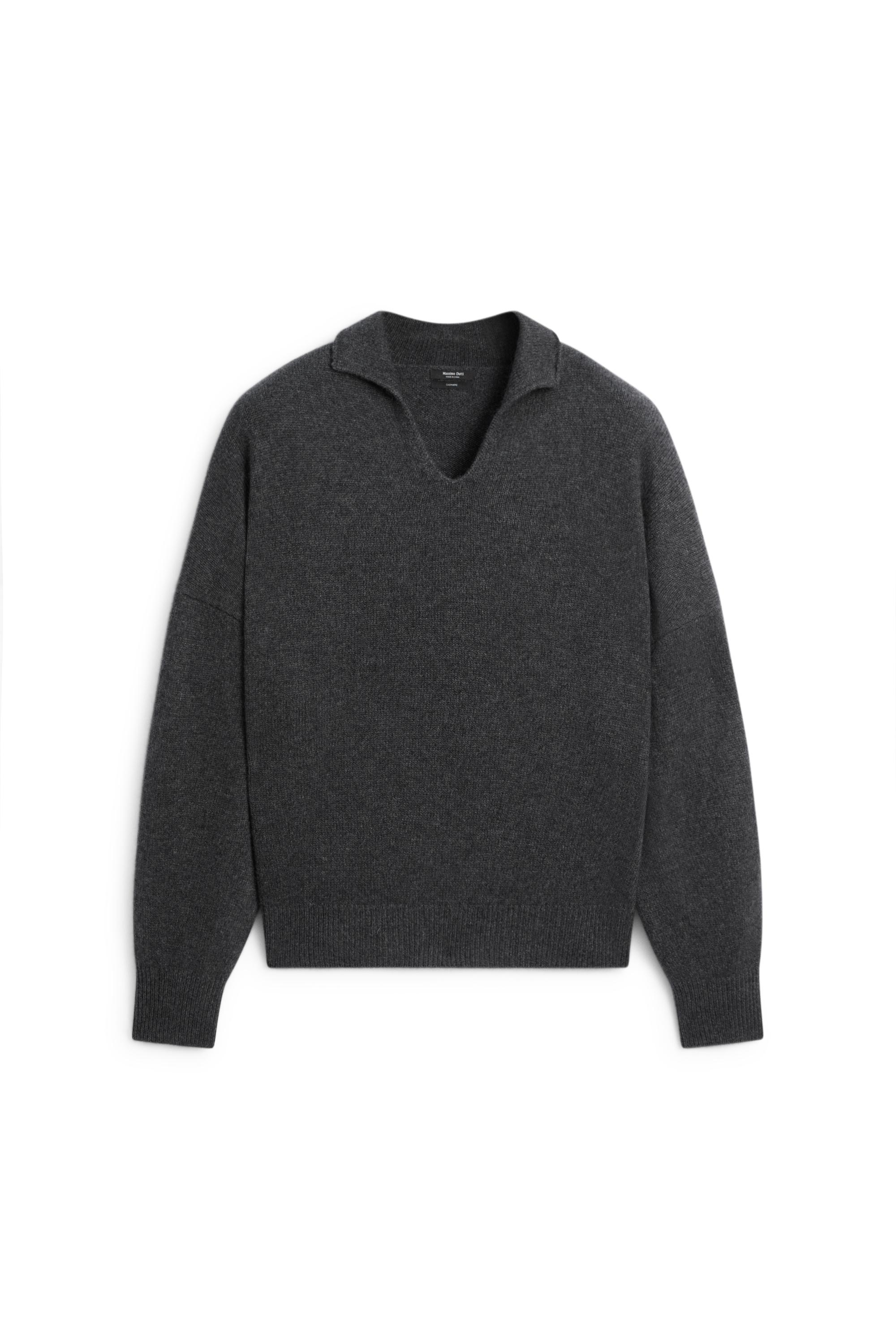 100% cashmere knit polo sweater — DARK GREY