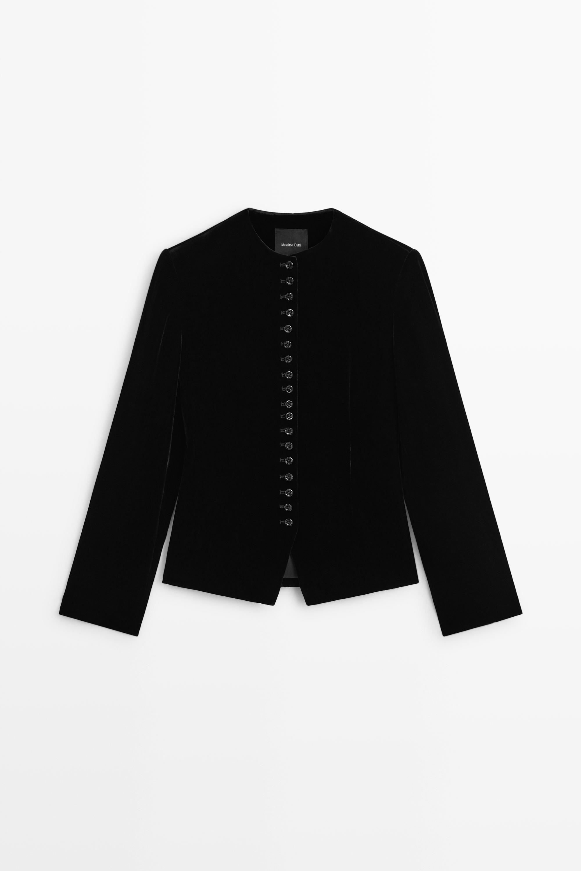 Velvet blazer with button detail by Massimo Dutti