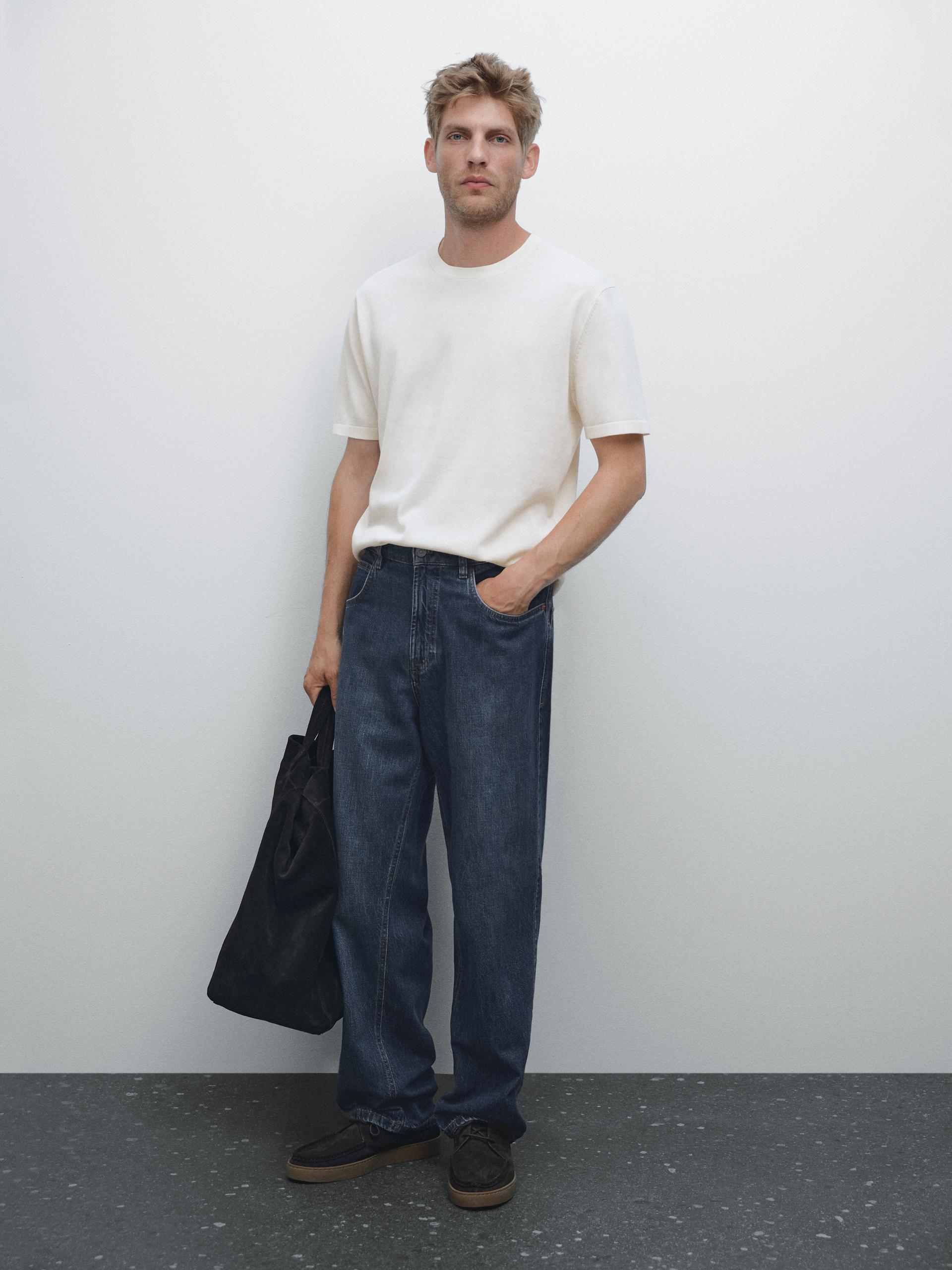 Maglietta In Maglia 100% Cotone - Ecru - Xxl - Massimo Dutti - Maschile