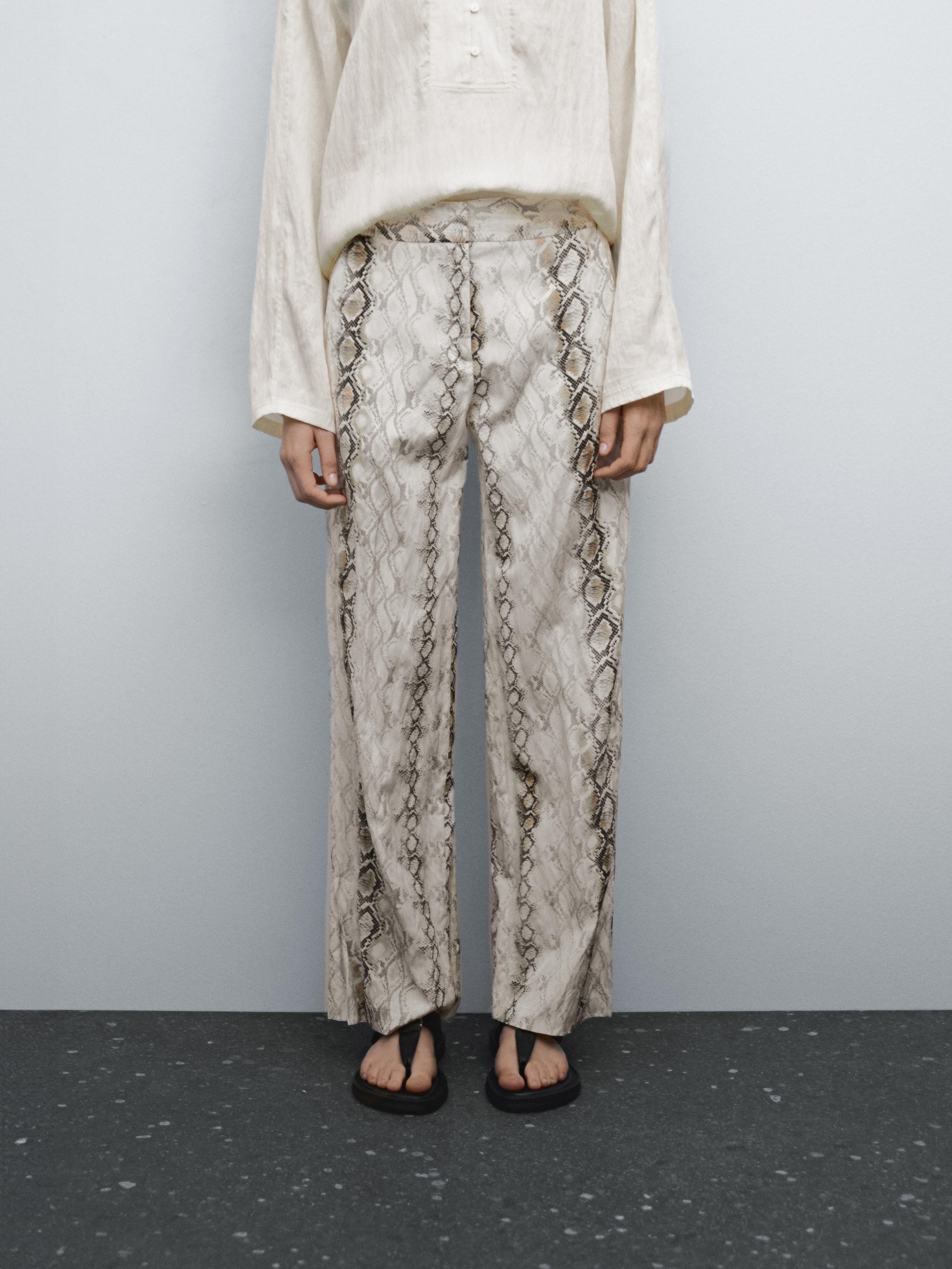 Animal print straight-leg trousers with vents