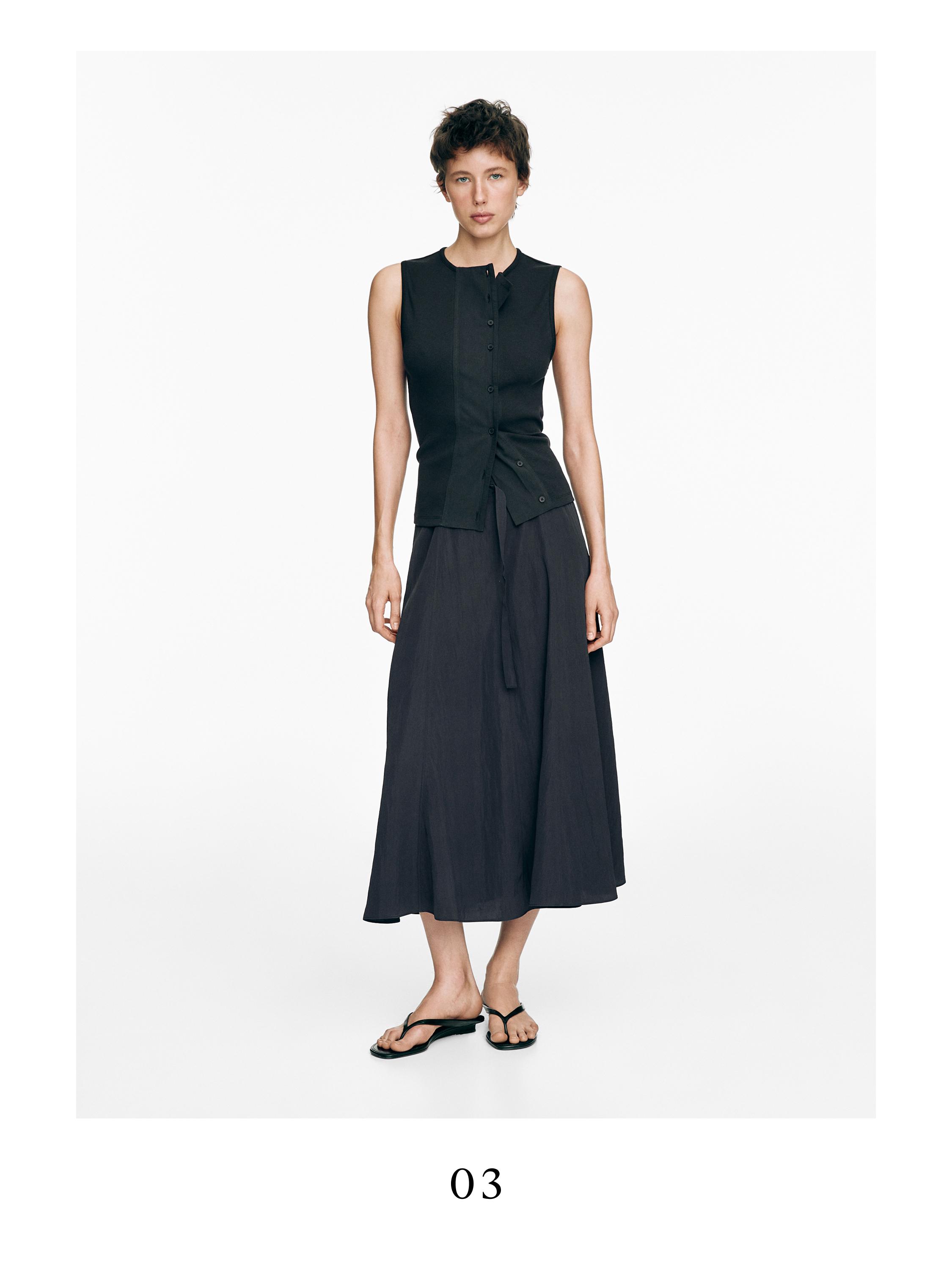Long skirt with belt detail — GREY BLUE