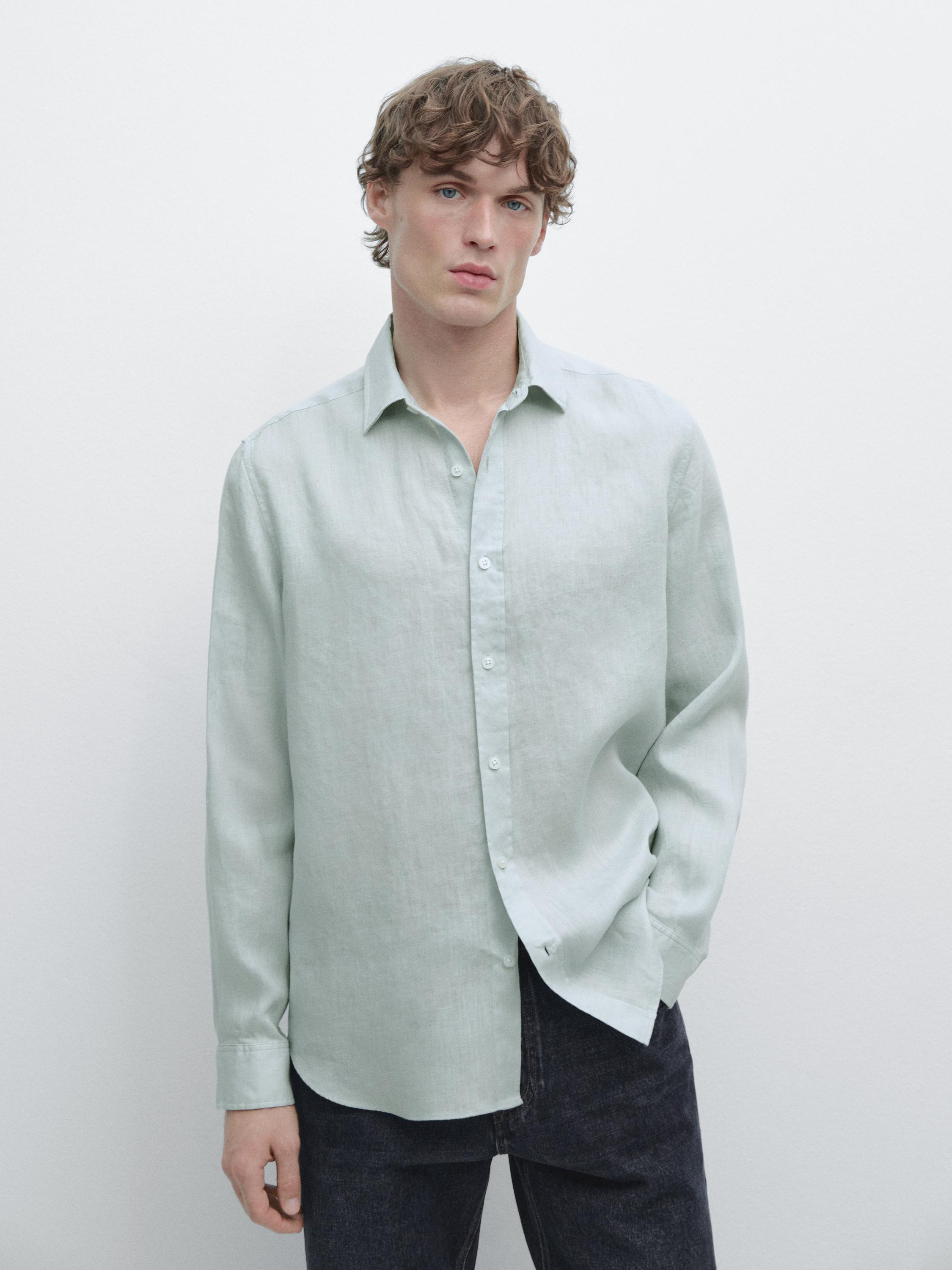 Camisa regular fit 100% lino