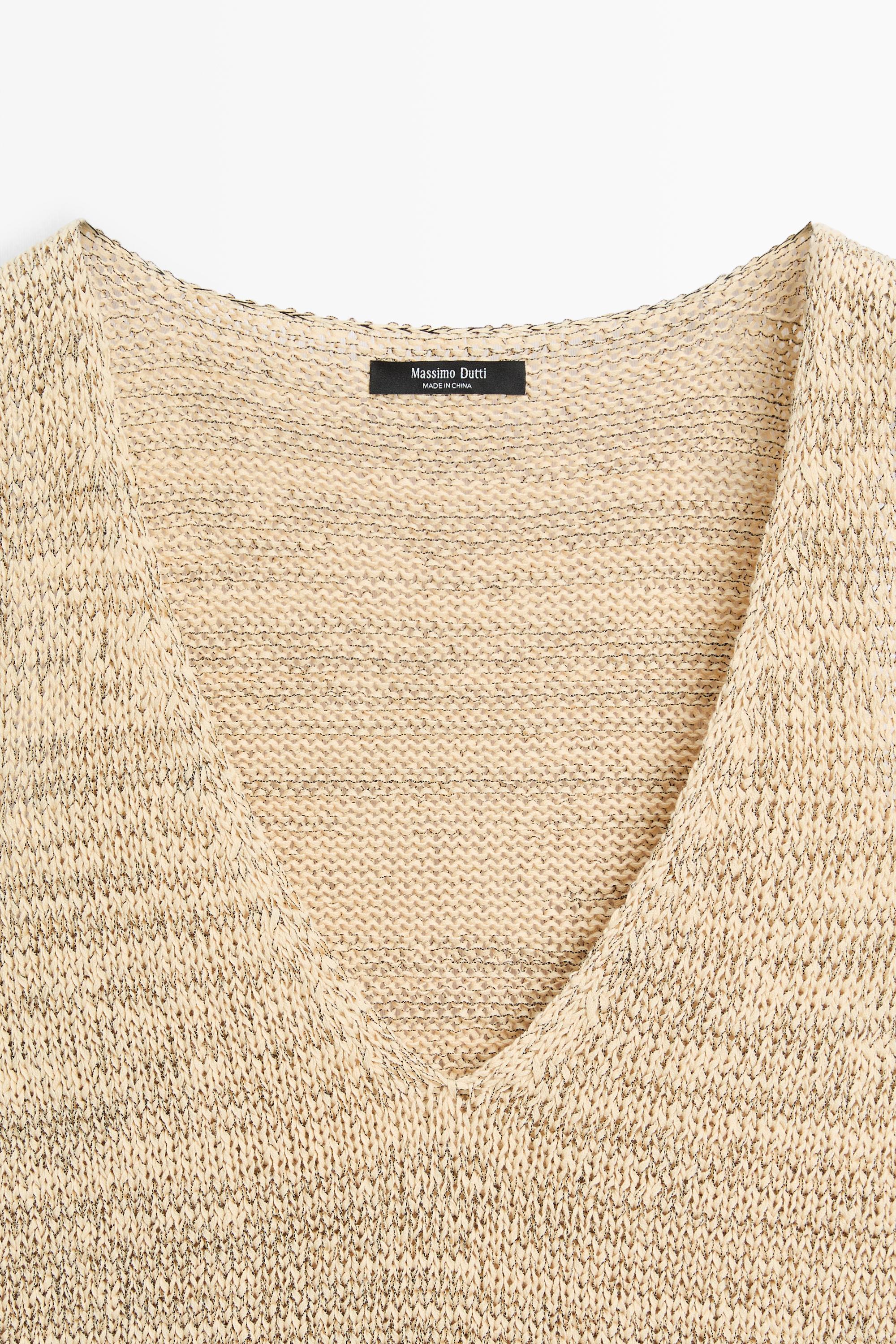 Melange cotton blend knit top — Beige