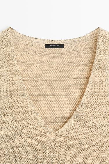 Melange cotton blend knit top — Beige 9