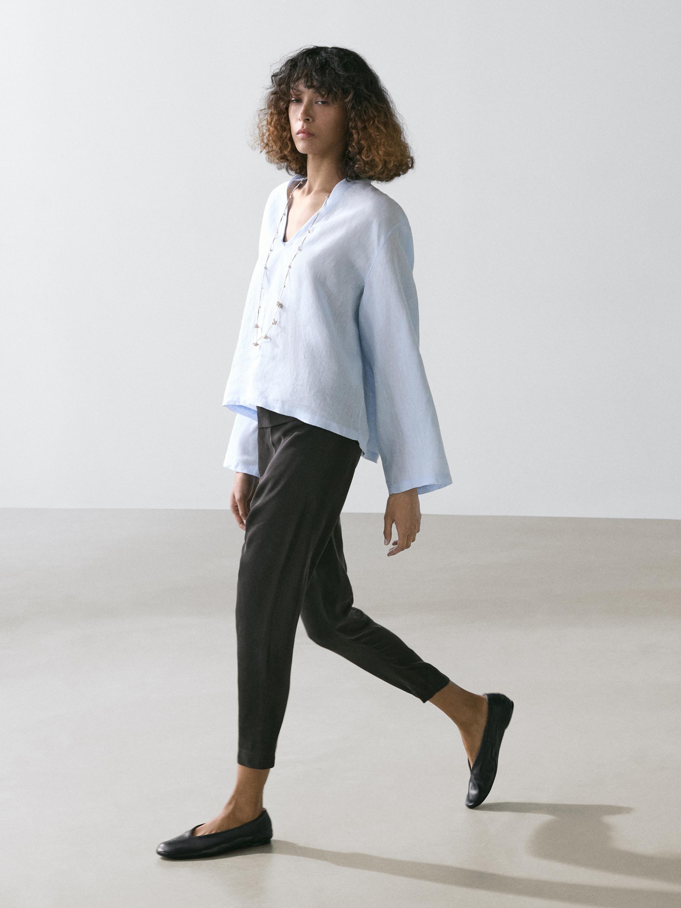 100% linen long sleeve shirt — SKY BLUE