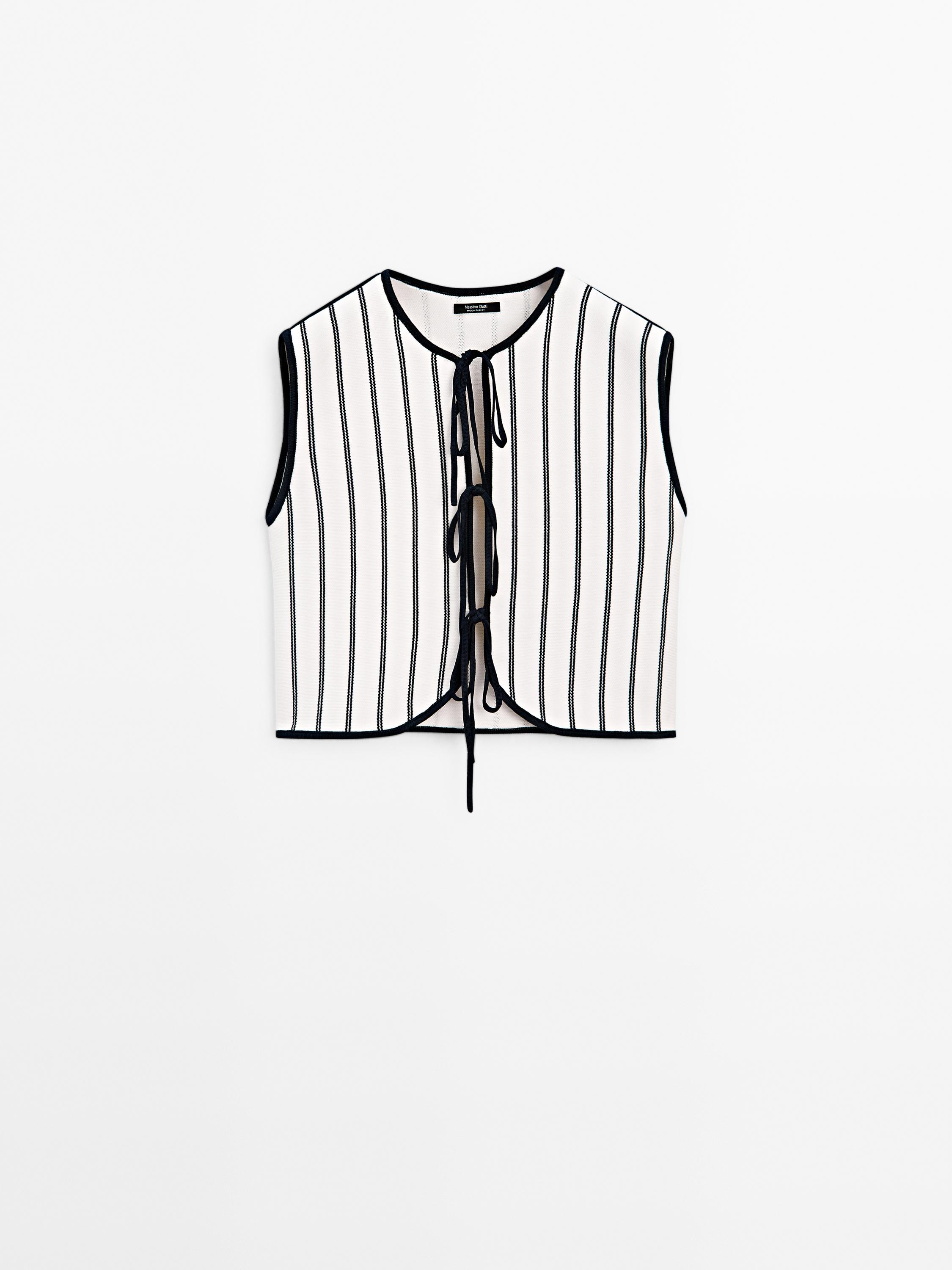 Striped knit vest with ties