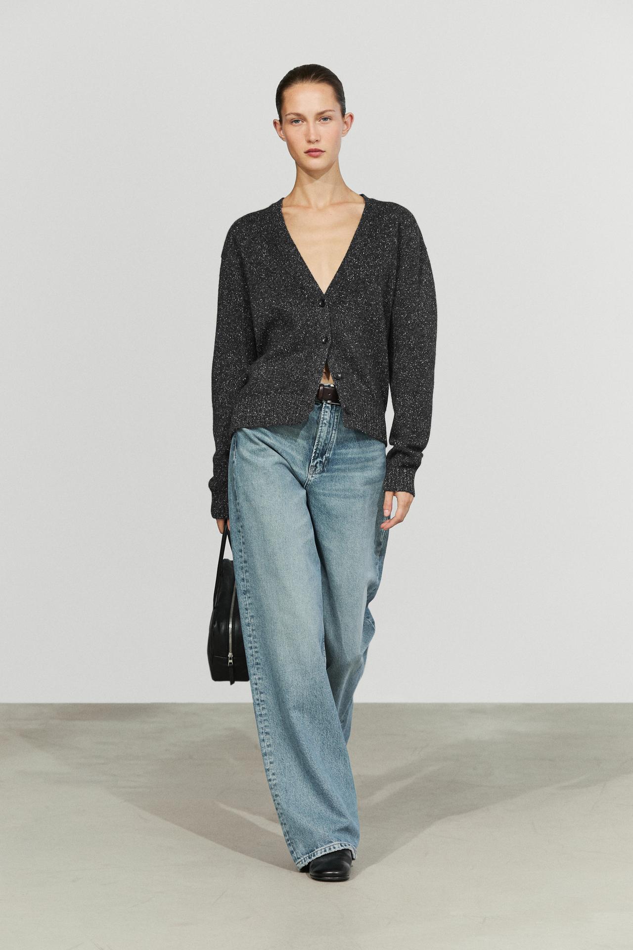 Wool and cashmere flecked knit cardigan — CHARCOAL