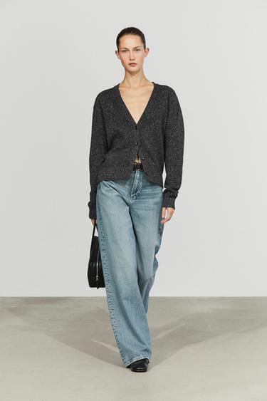 Wool and cashmere flecked knit cardigan — CHARCOAL 1