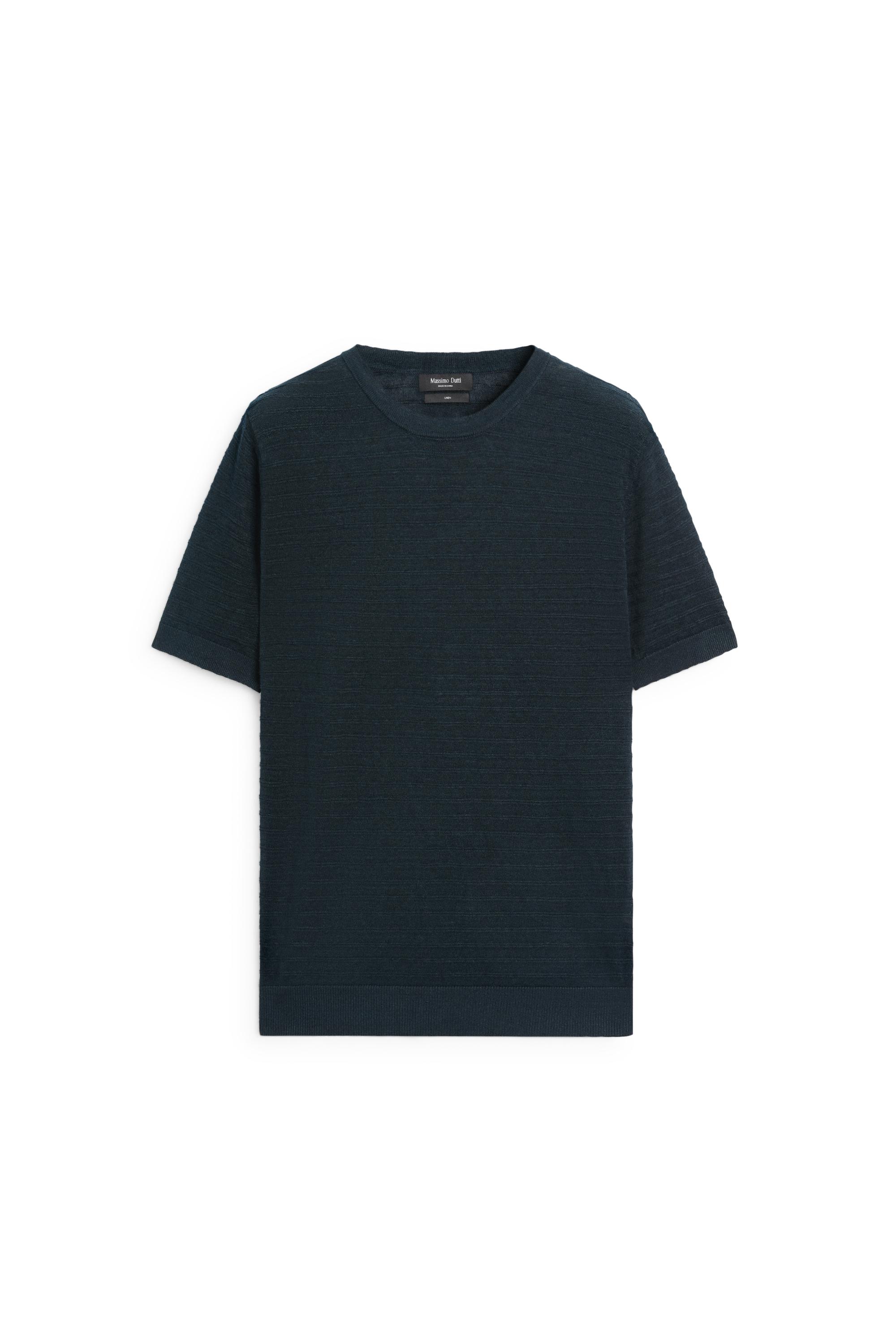 100% linen short sleeve knit sweater — NAVY BLUE