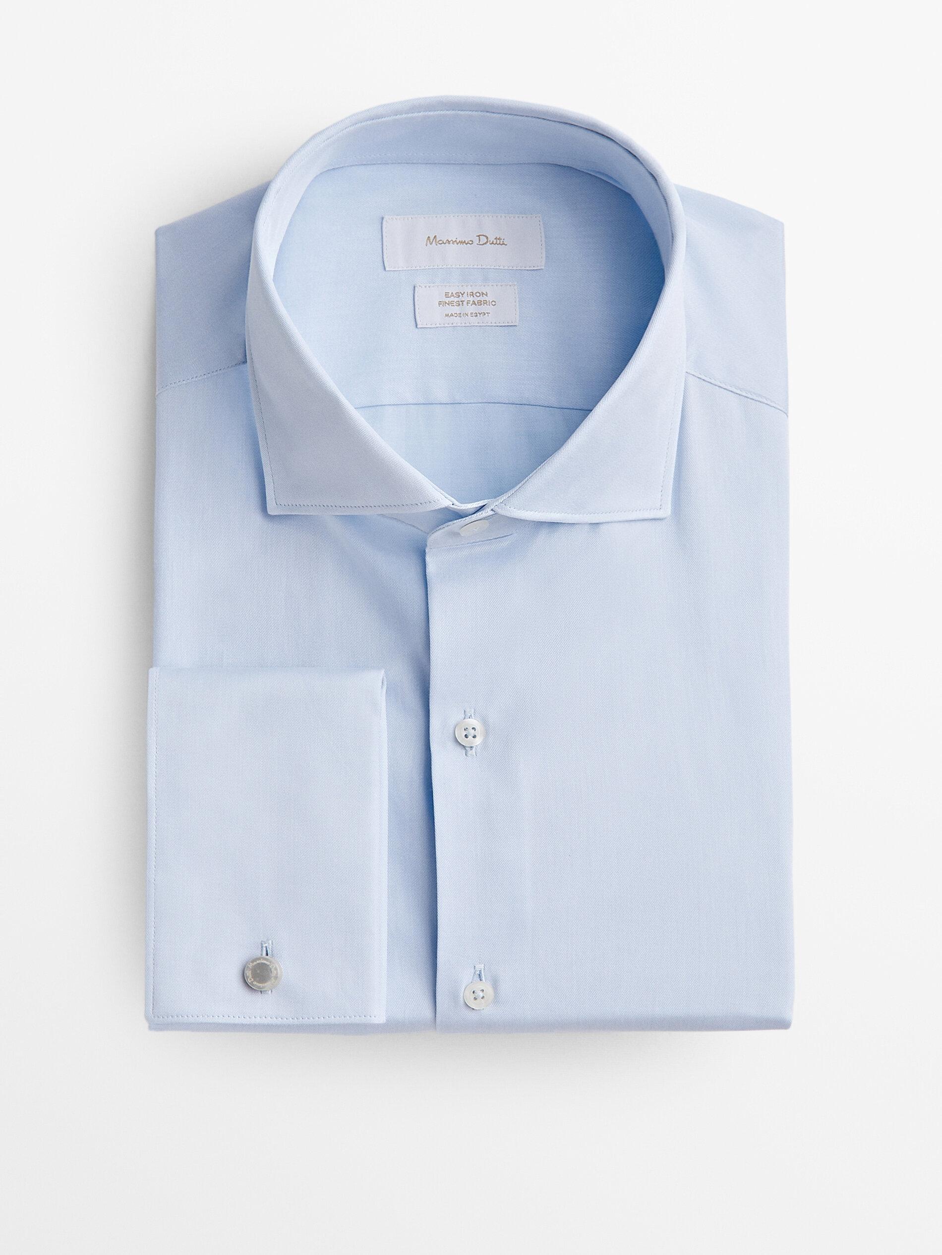 Camisa sarga doble puño slim fit