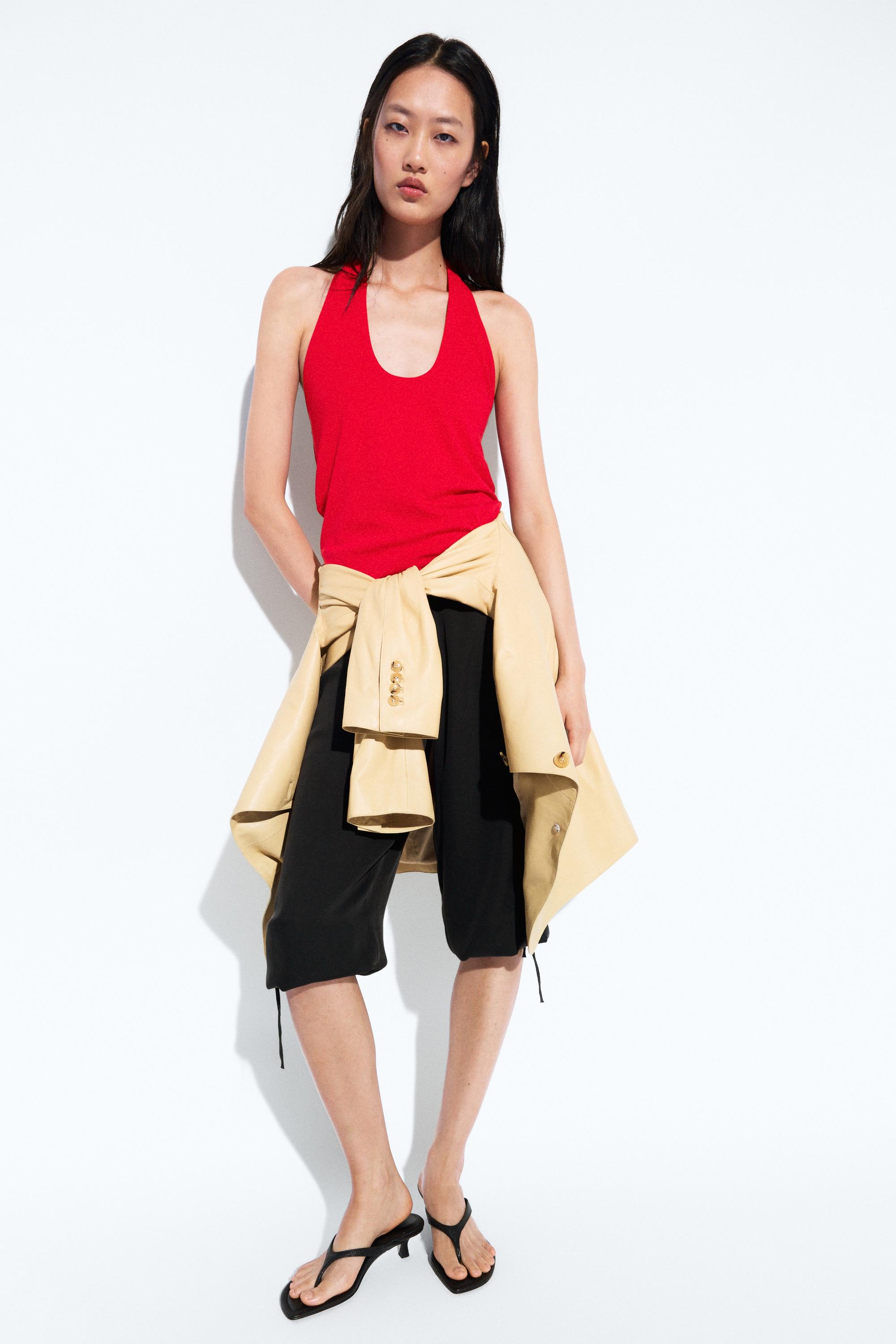 Cotton modal blend halter top — RED
