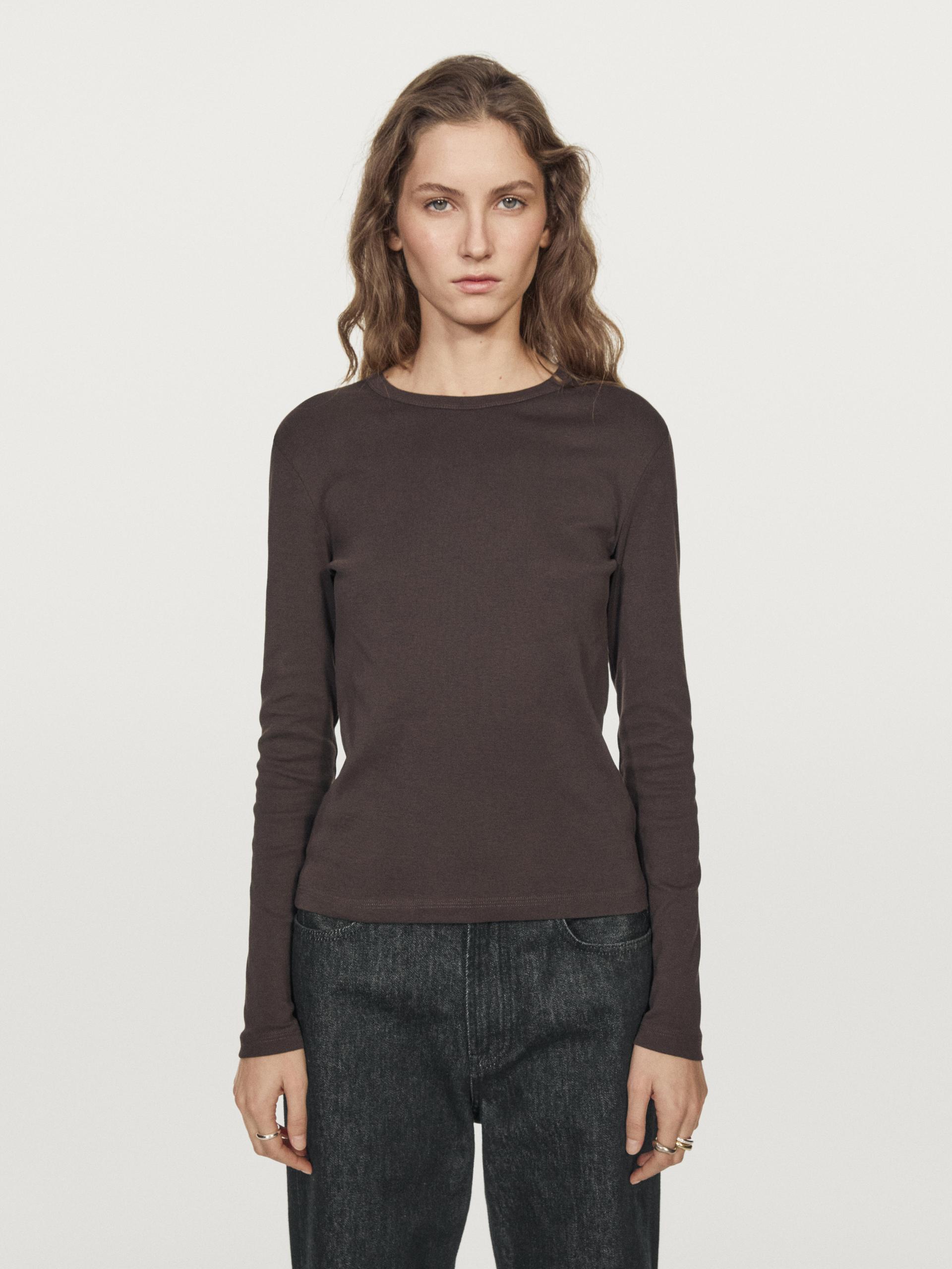 Maglietta A Maniche Lunghe A Coste Mélange - Marrone - S - Massimo Dutti - Femminile