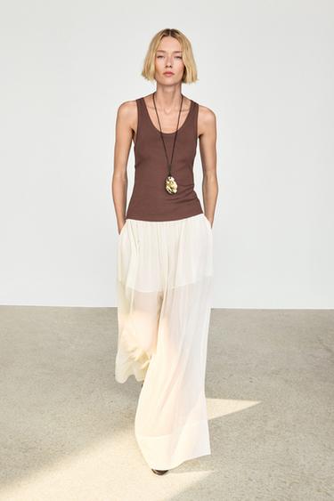 Semi-sheer flowing wide-leg pants — Off white 1