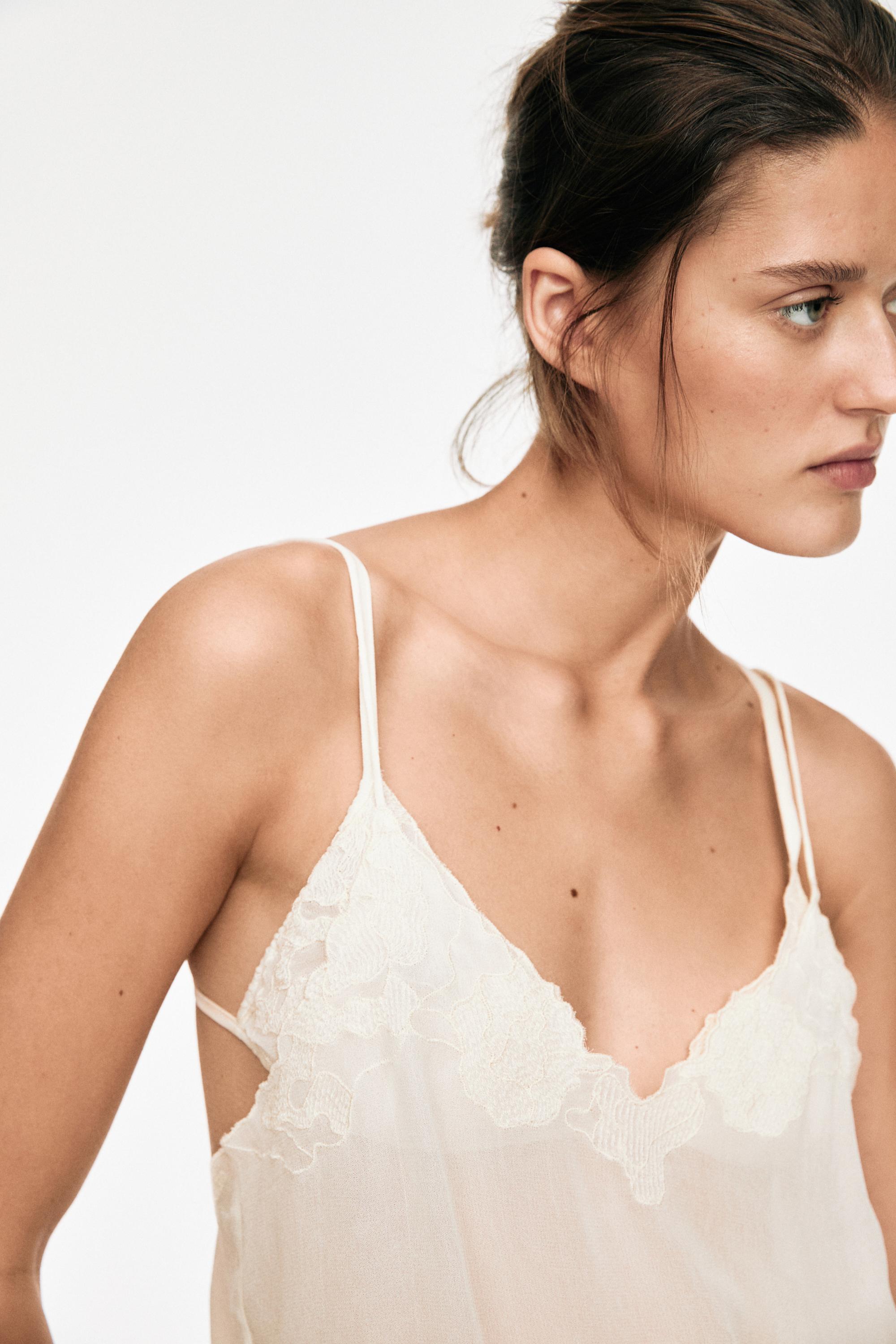 Flowing camisole top with embroidered detail · Cream · Underwear