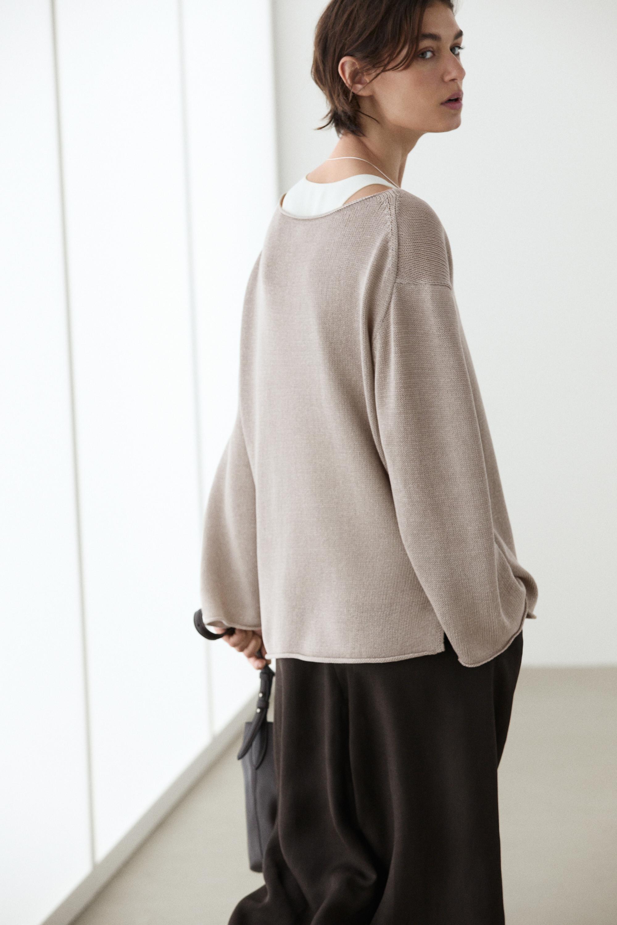 100% mercerised cotton sweater — STONE