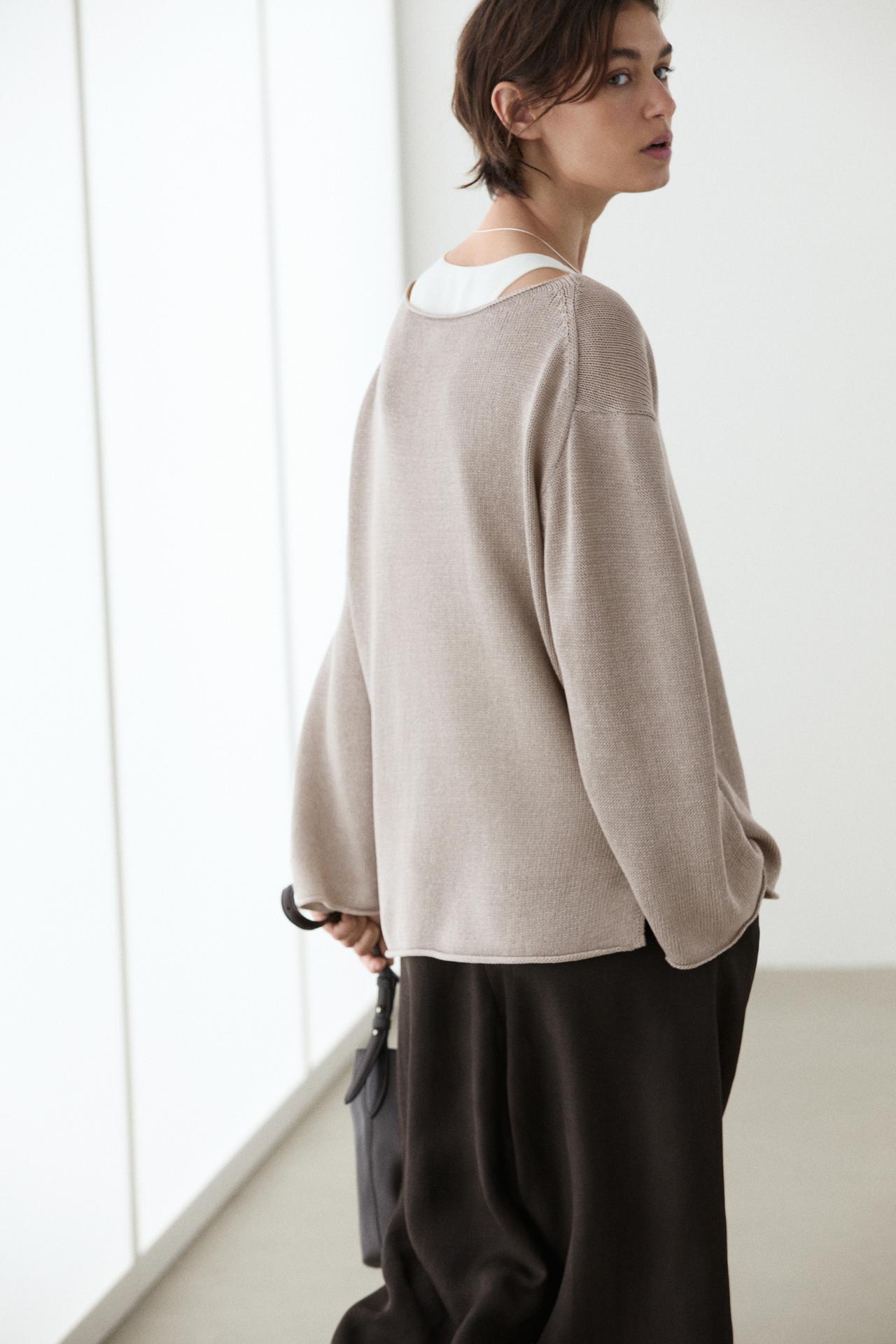 100% mercerised cotton sweater — STONE