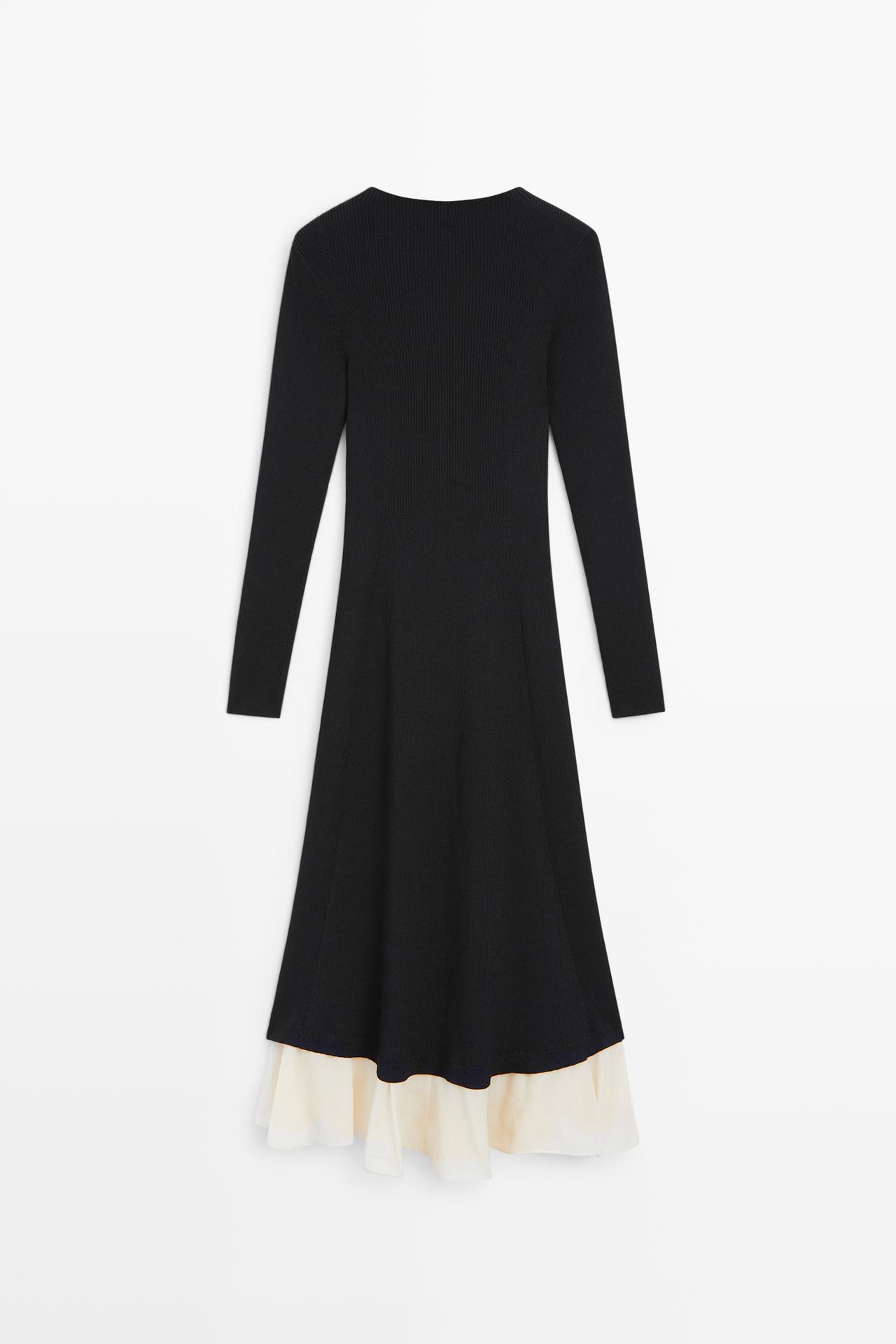 Midi dress with long sleeve and contrast detail — BLACK