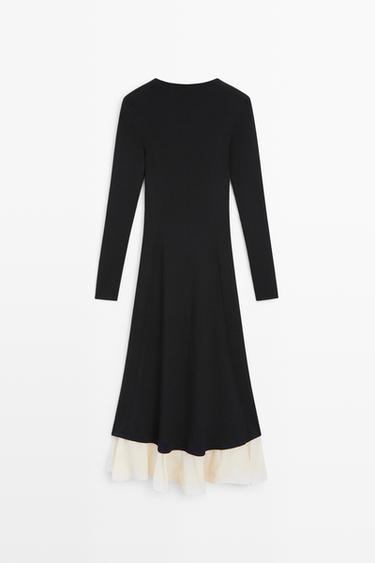 Midi dress with long sleeve and contrast detail — BLACK 6