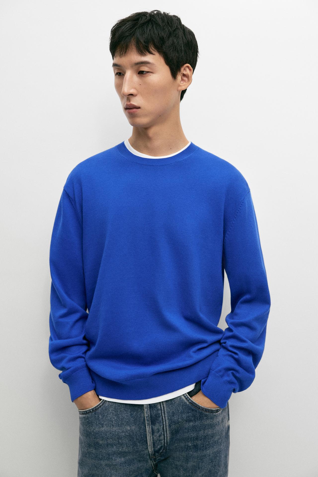 Cotton blend knit sweater — Blue