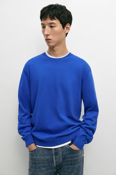 Cotton blend knit sweater — Blue 3