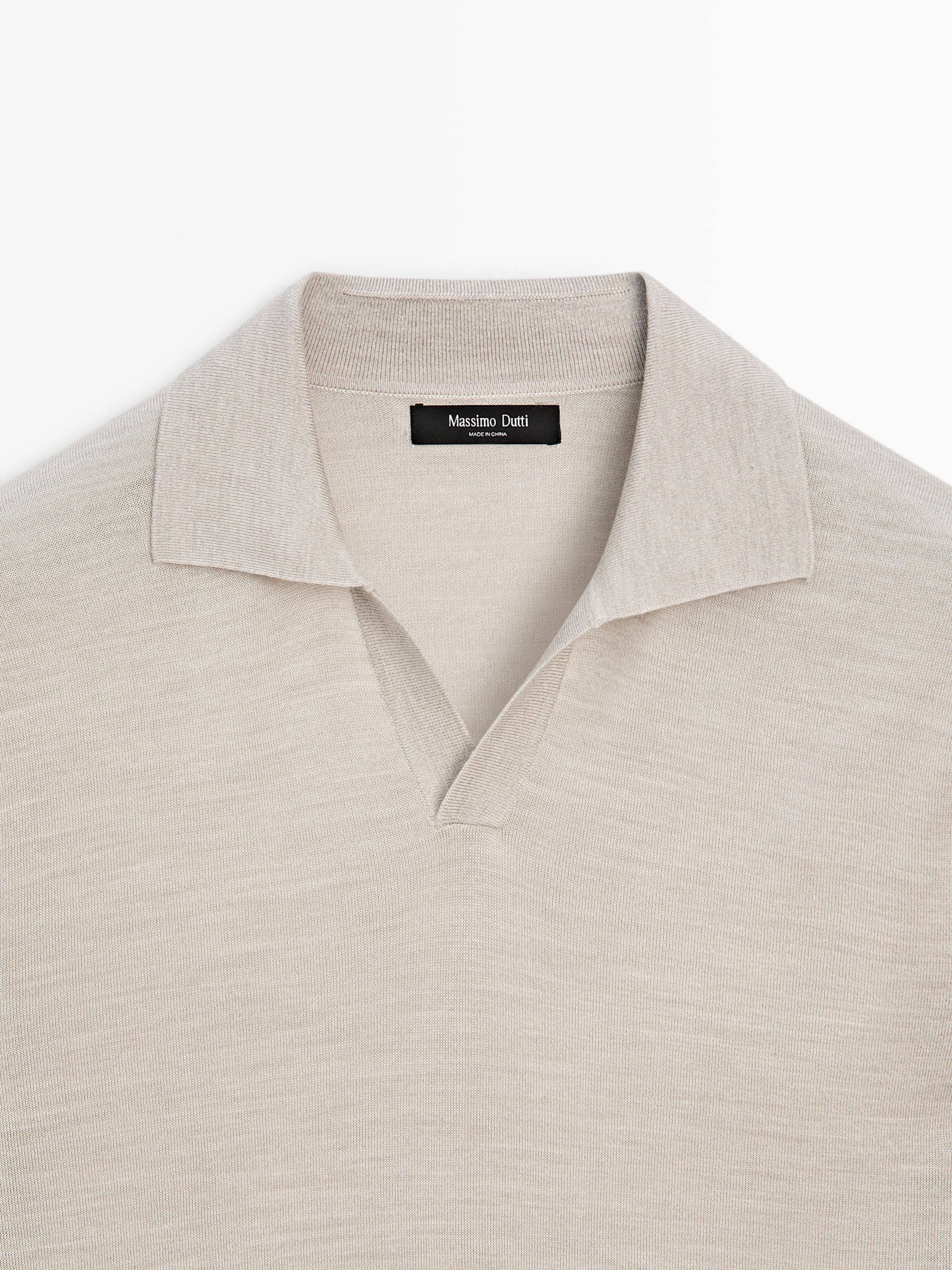 Knit V-neck polo shirt — Beige