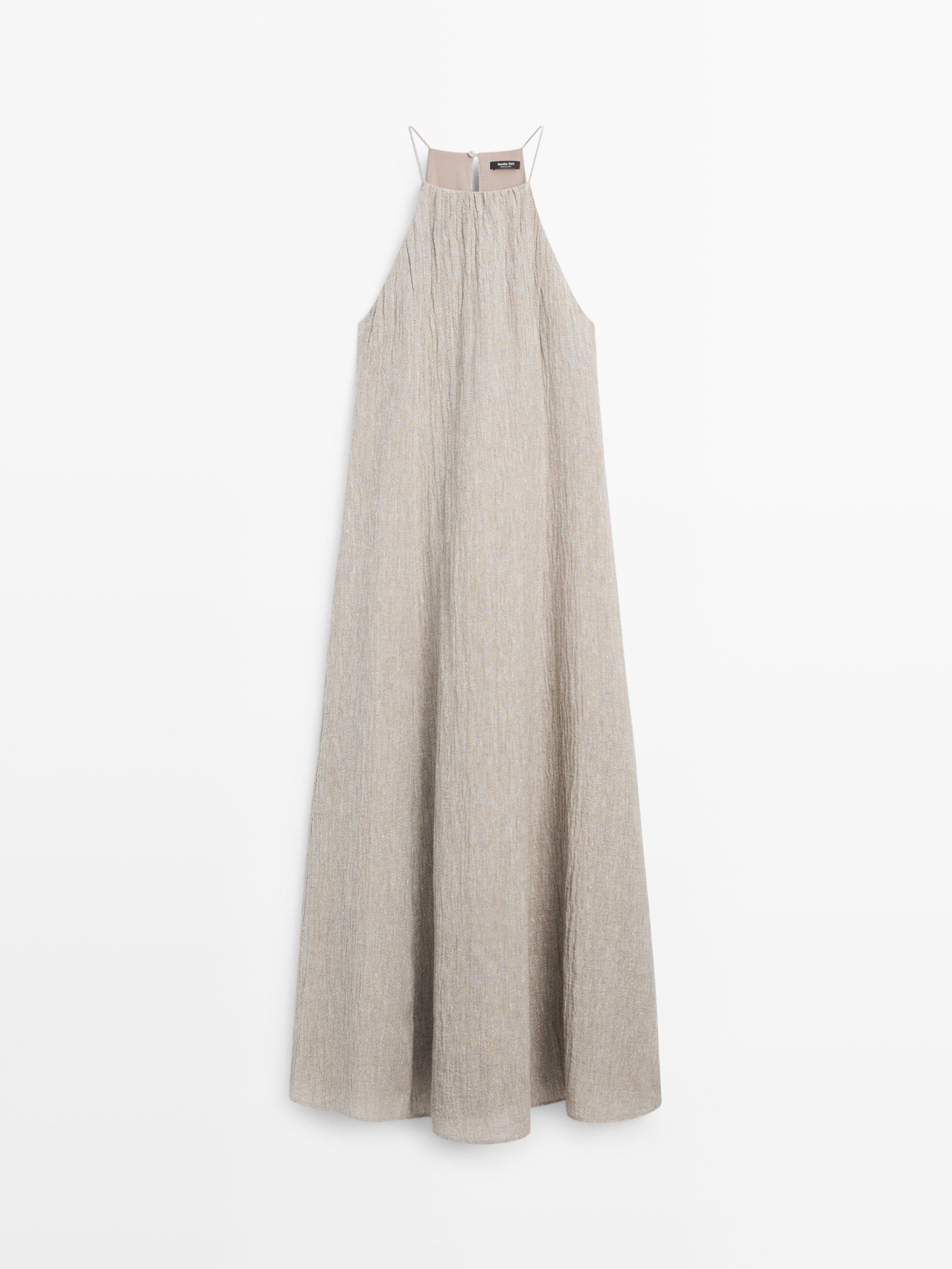 Robe fluide col froncé en lin mélangé