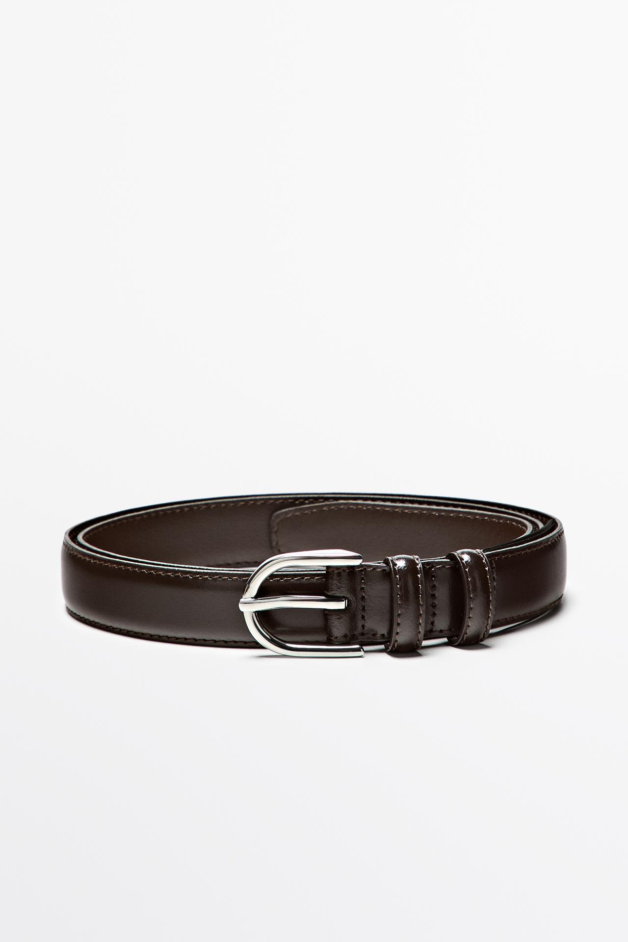 Nappa leather double-loop dress belt — BROWN