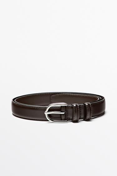 Nappa leather double-loop dress belt — BROWN 1