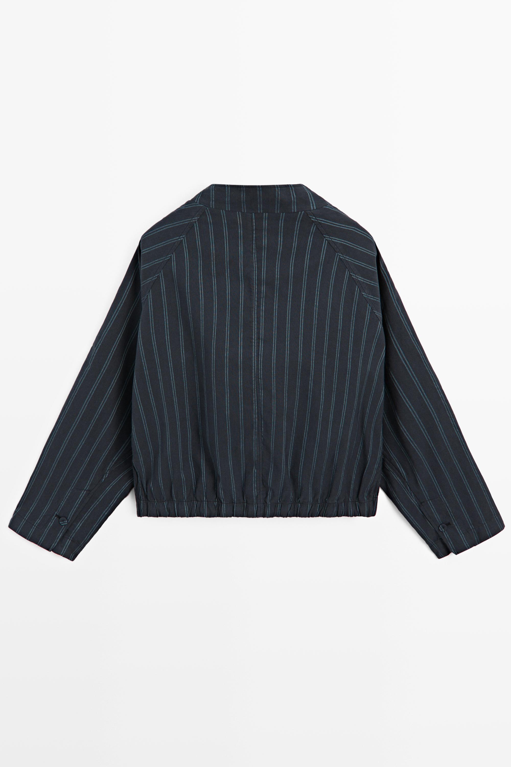 Striped high neck bomber jacket — DARK BLUE